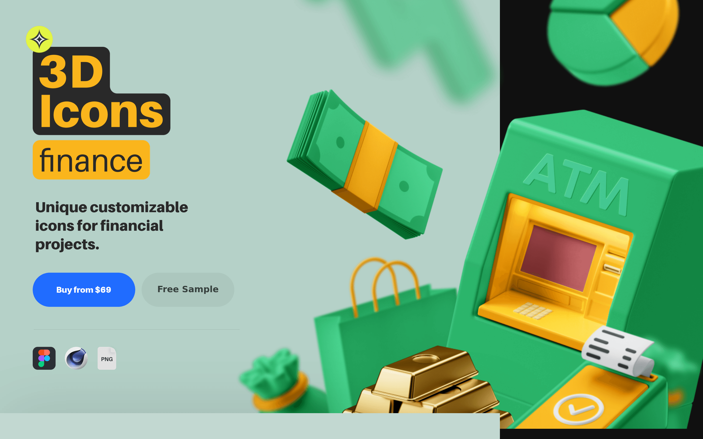 3D Finance Icons landing page screenshot