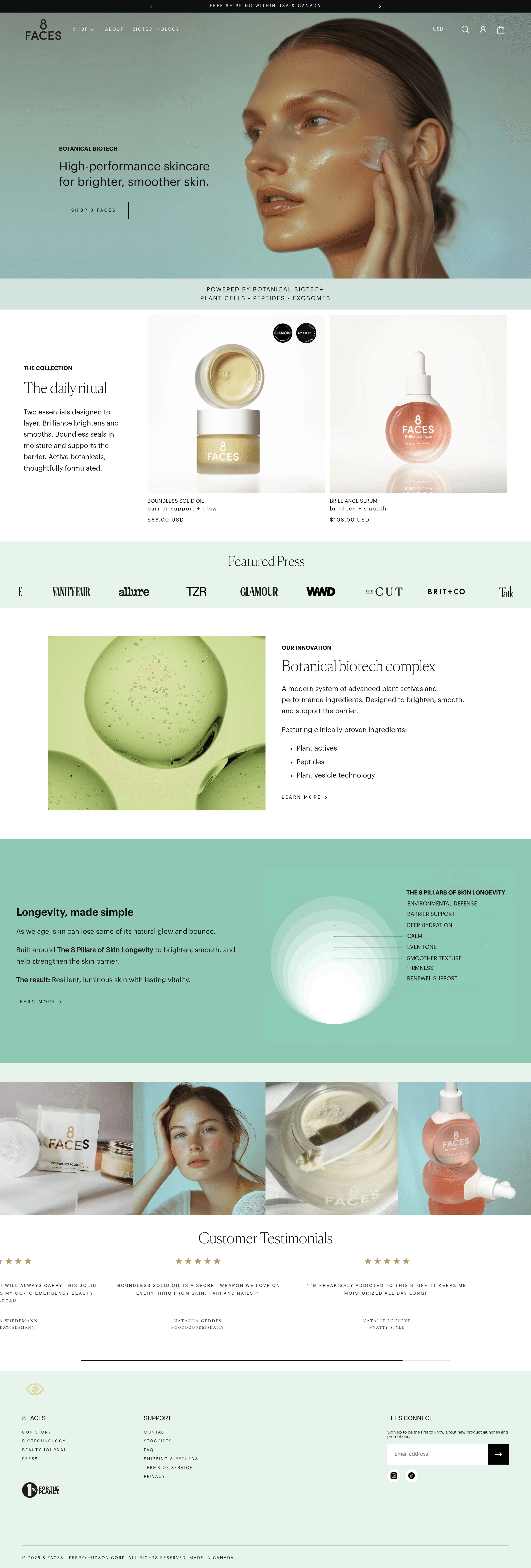 8 Faces landing page screenshot