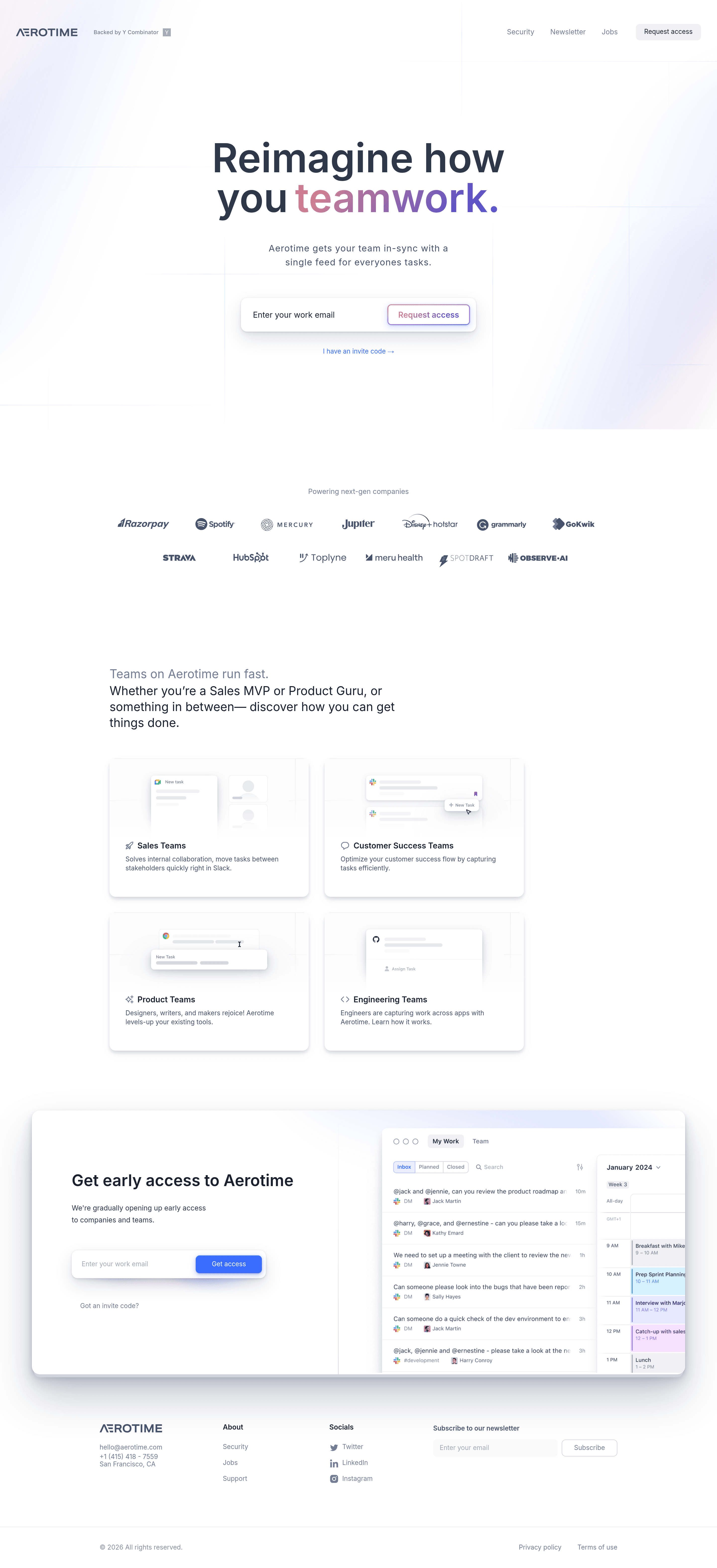 Aerotime landing page screenshot