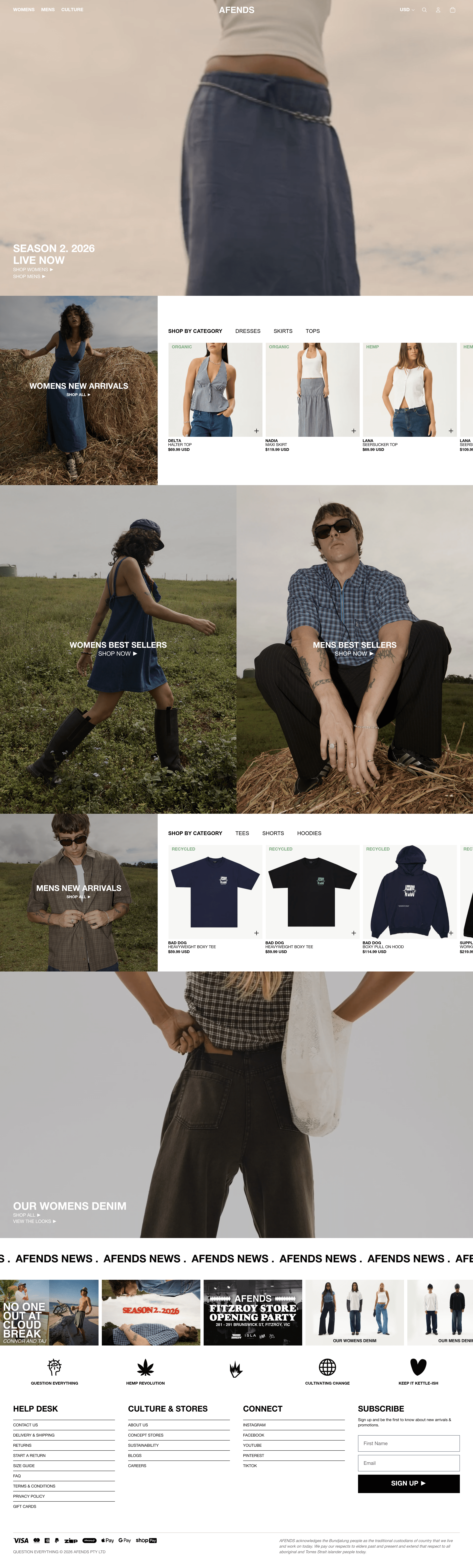 Afends landing page screenshot