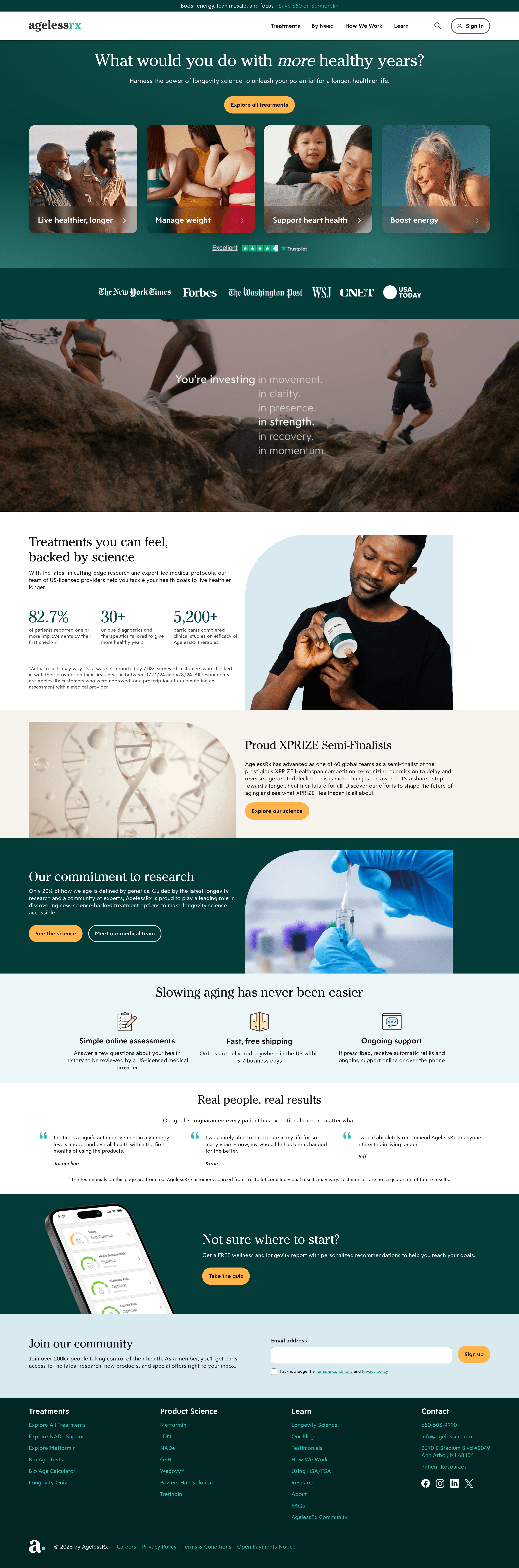 Agelessrx landing page screenshot