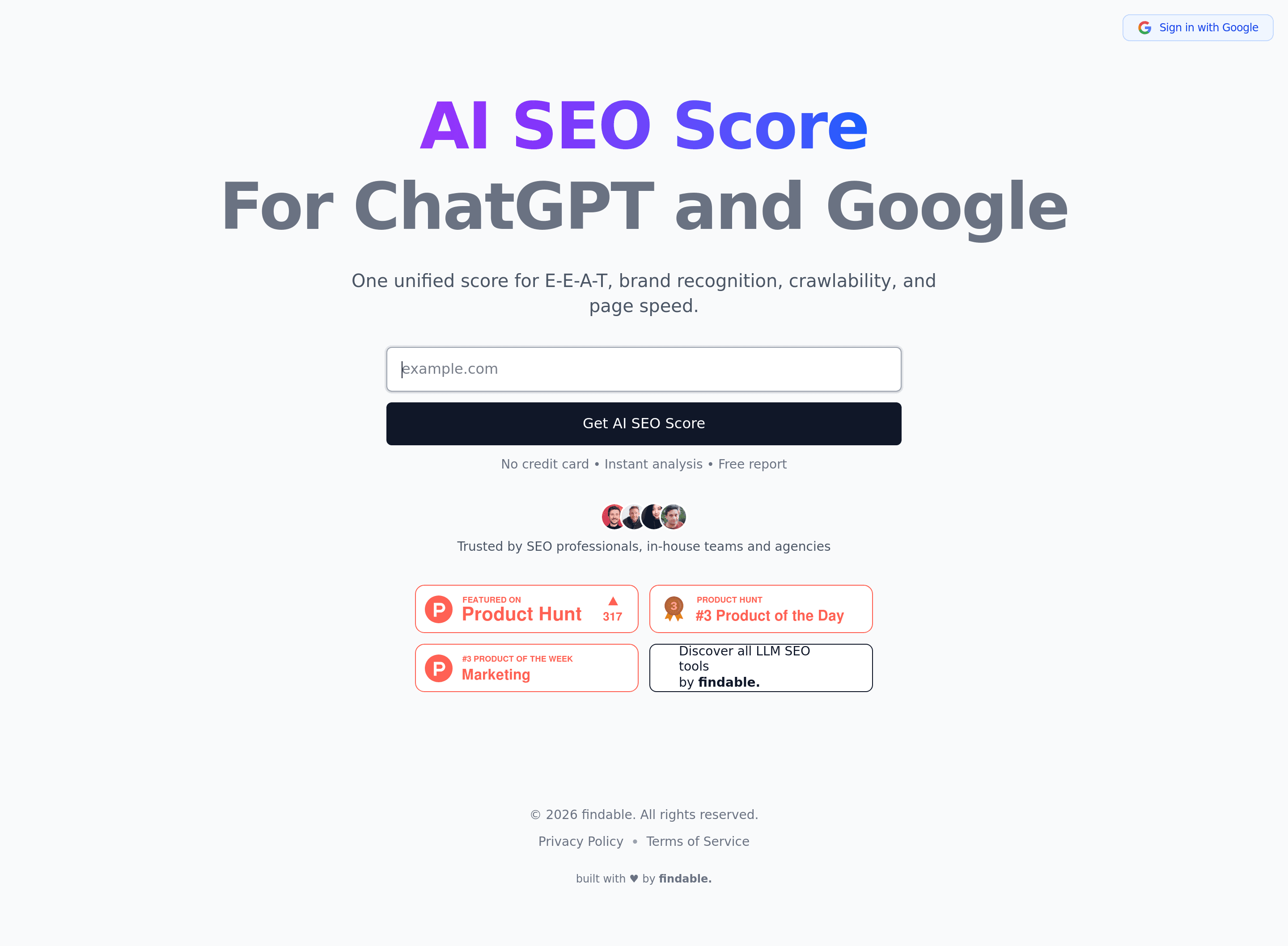 AI SEO Score landing page screenshot
