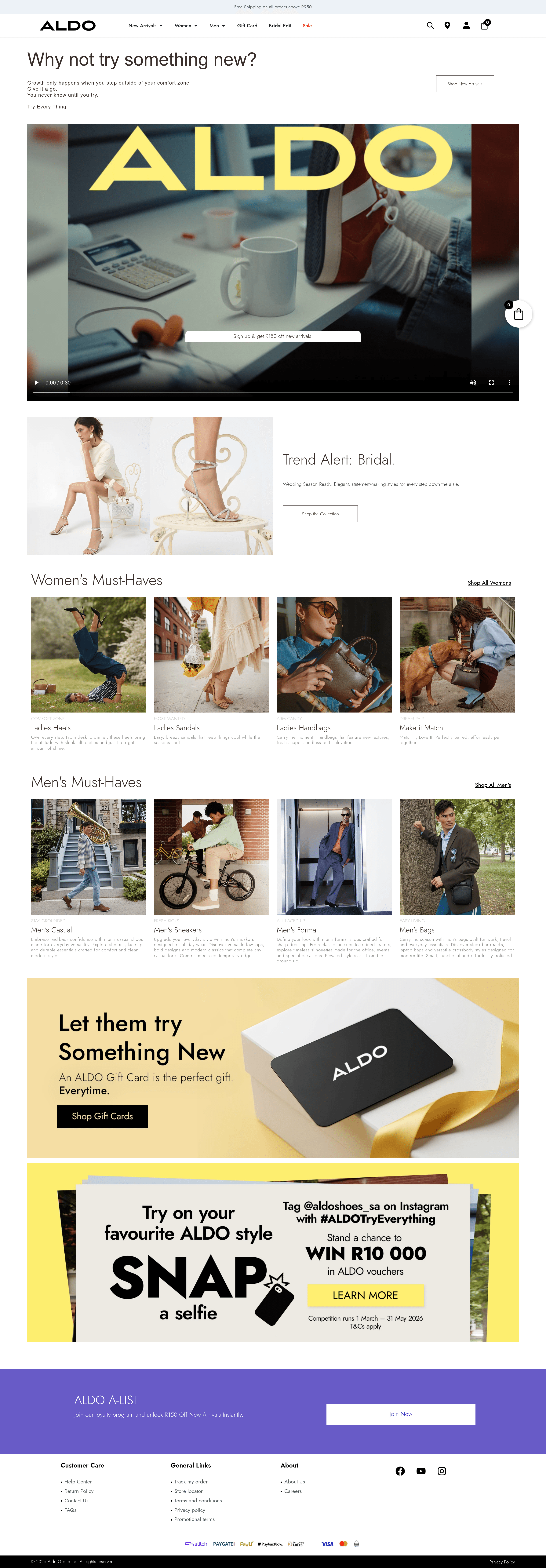 Aldoshoes landing page screenshot
