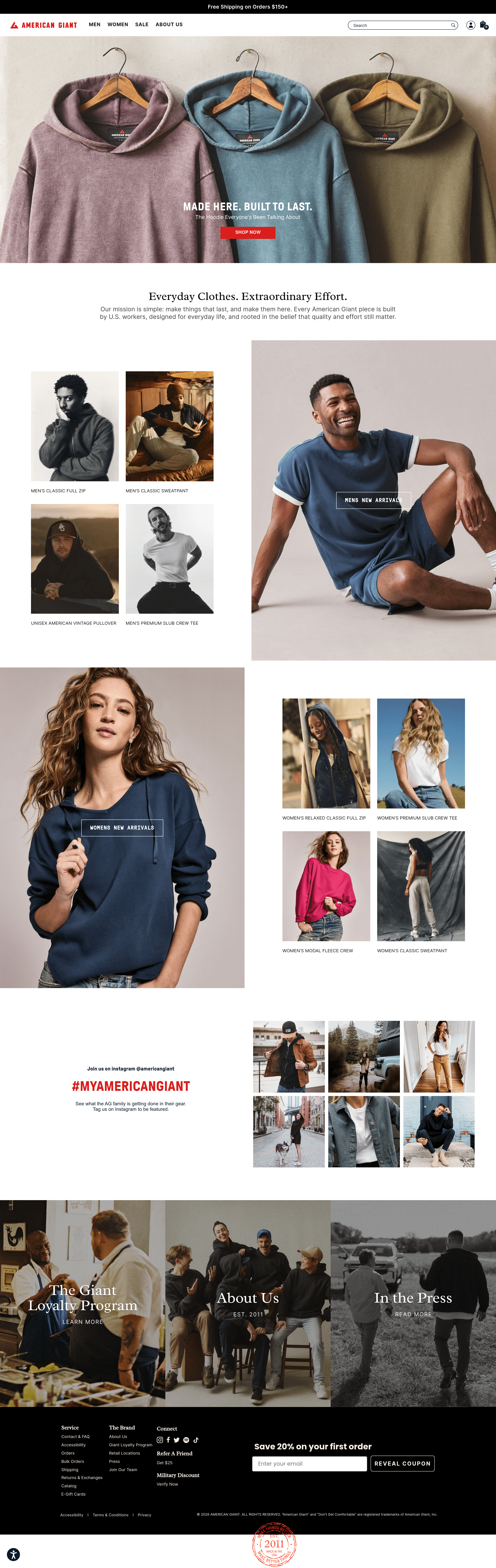 American Giant landing page screenshot