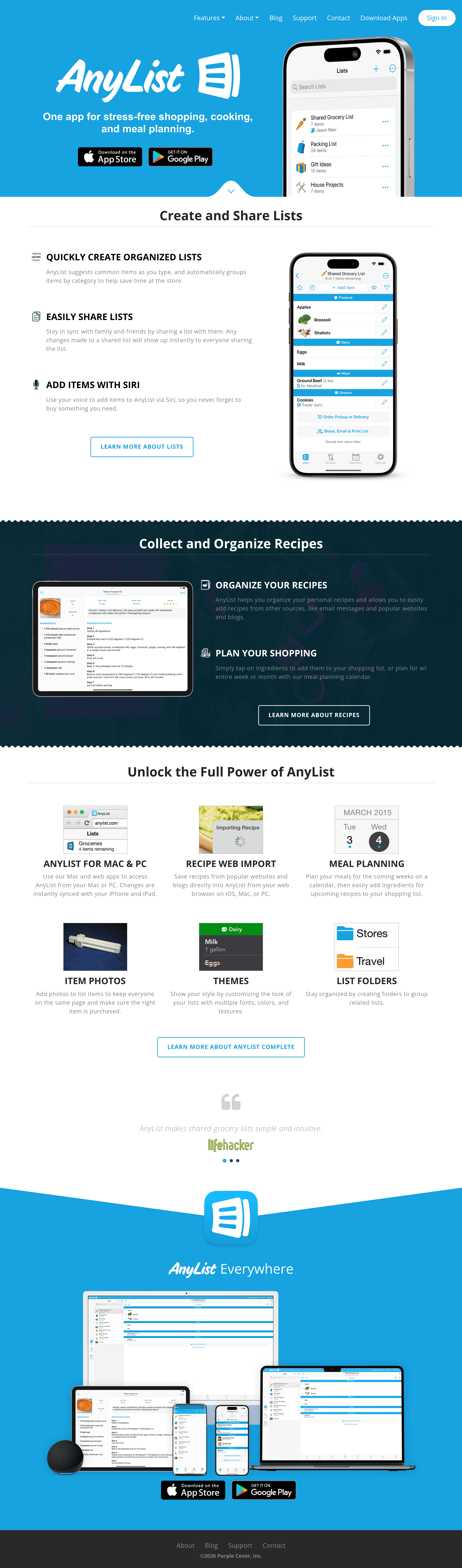 Anylistapp landing page screenshot