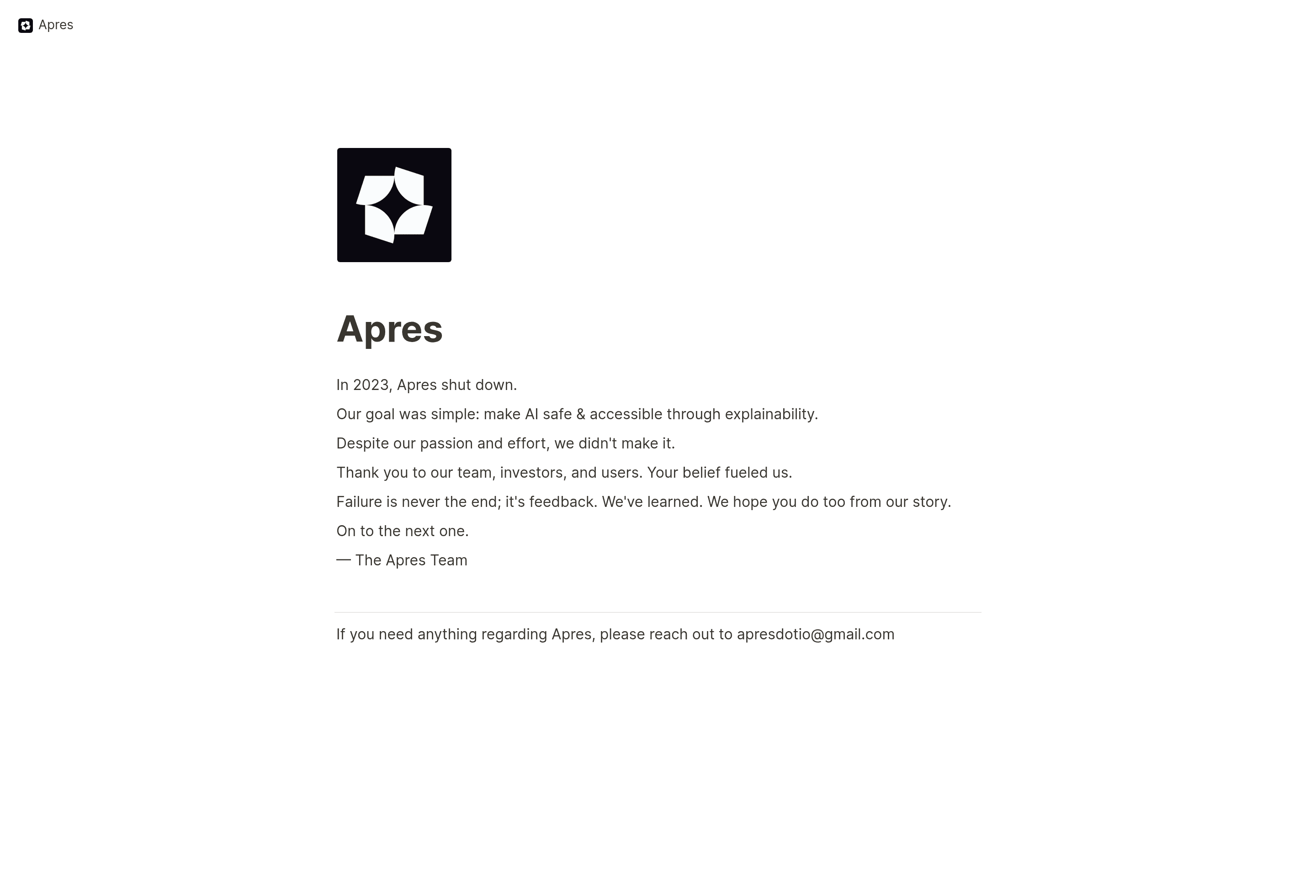 Apres landing page screenshot