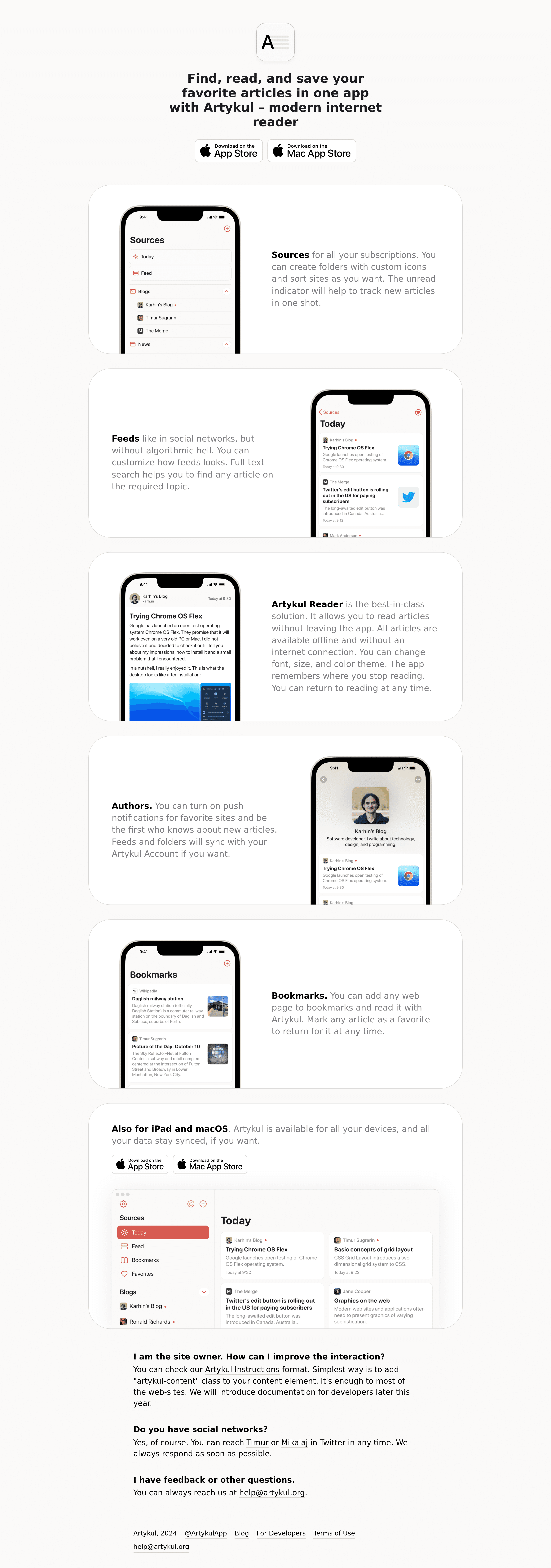 Artykul landing page screenshot