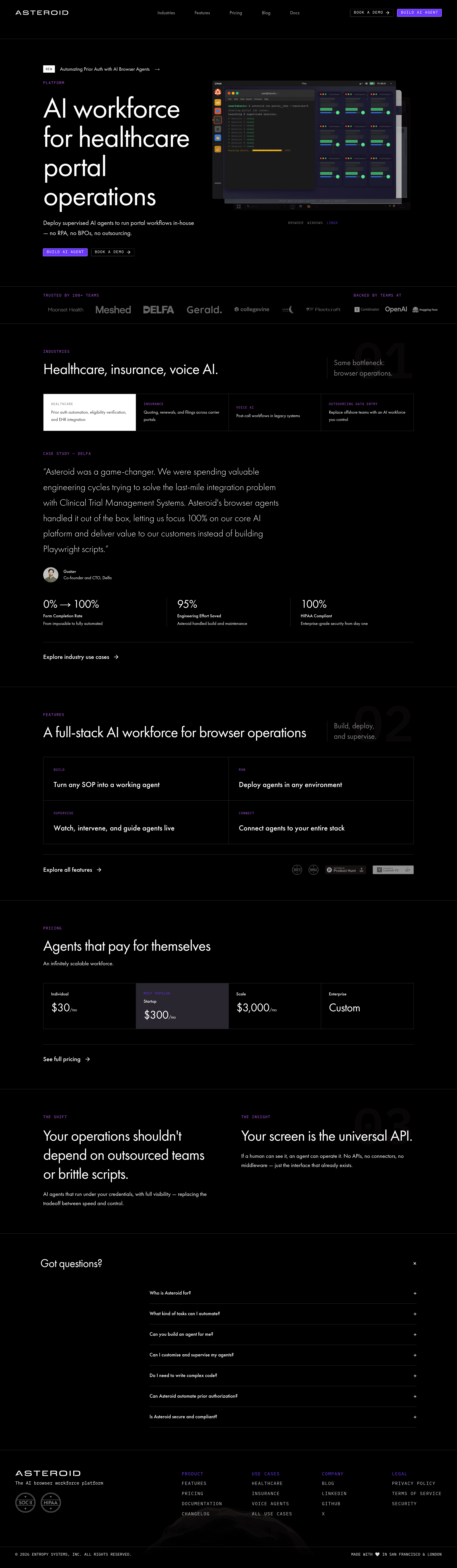 Asteroid landing page screenshot