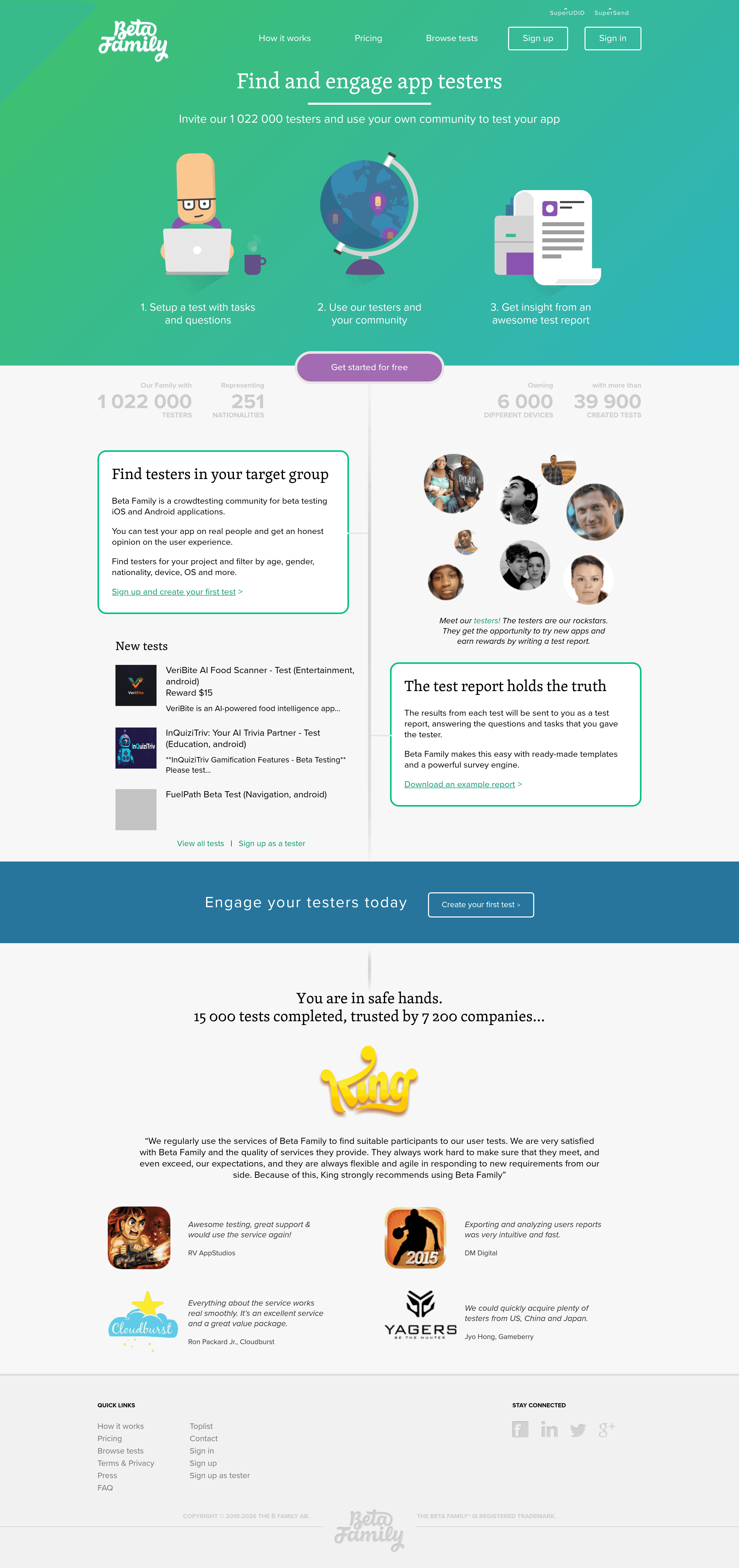 Betafamily landing page screenshot