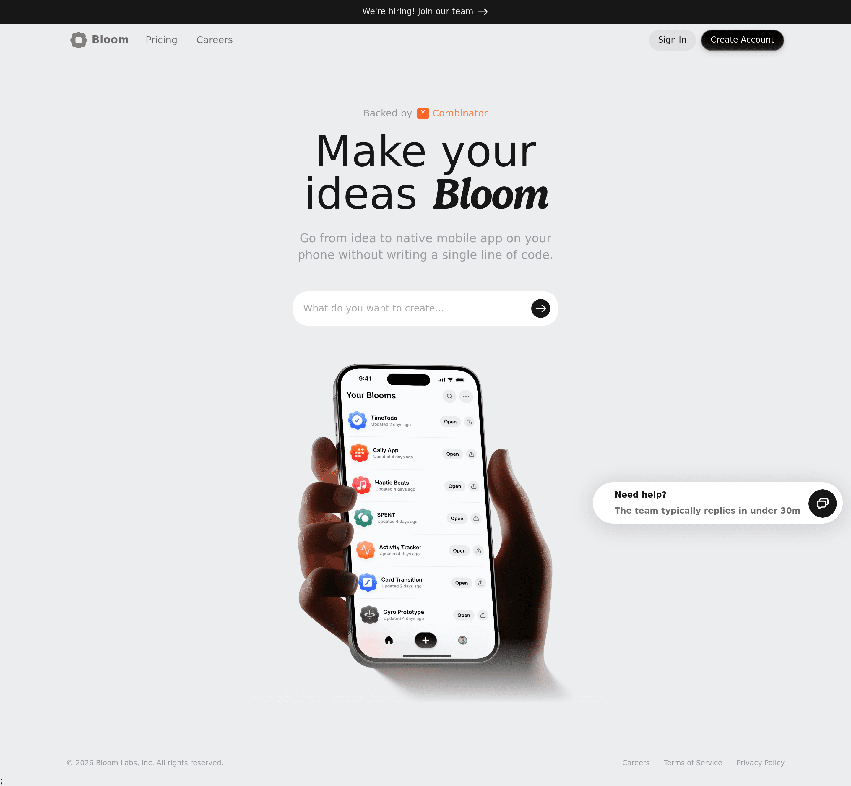 Bloom landing page screenshot