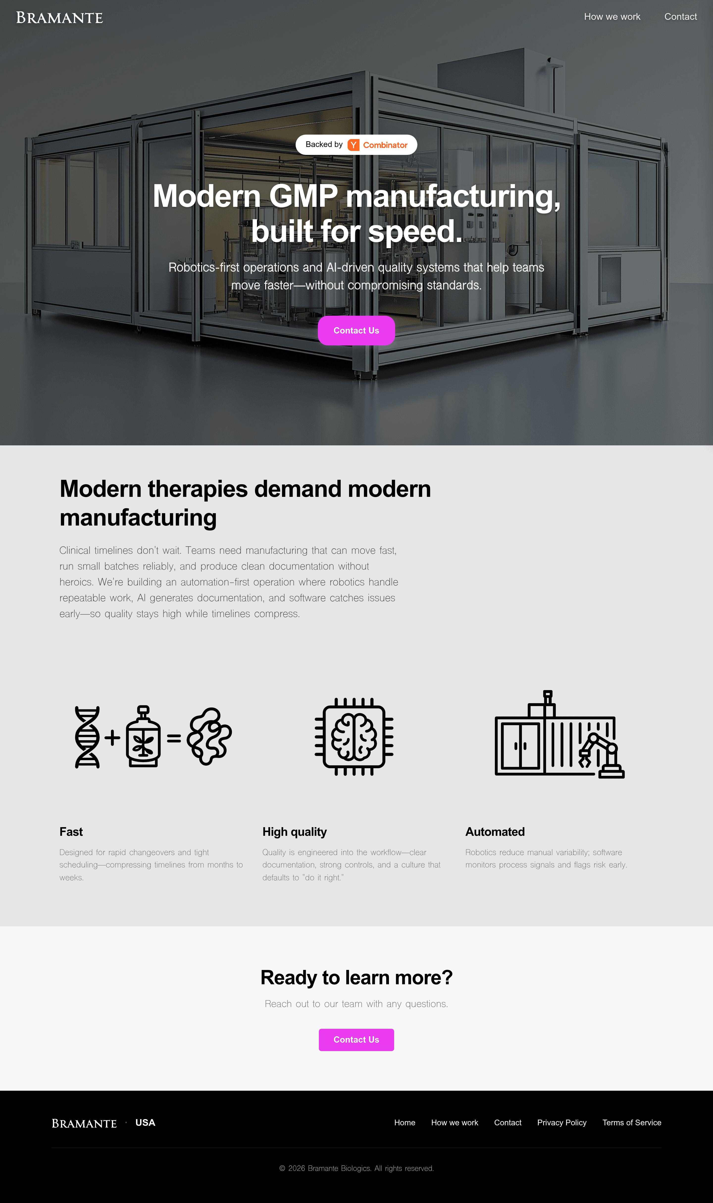 Bramante Biologics landing page screenshot