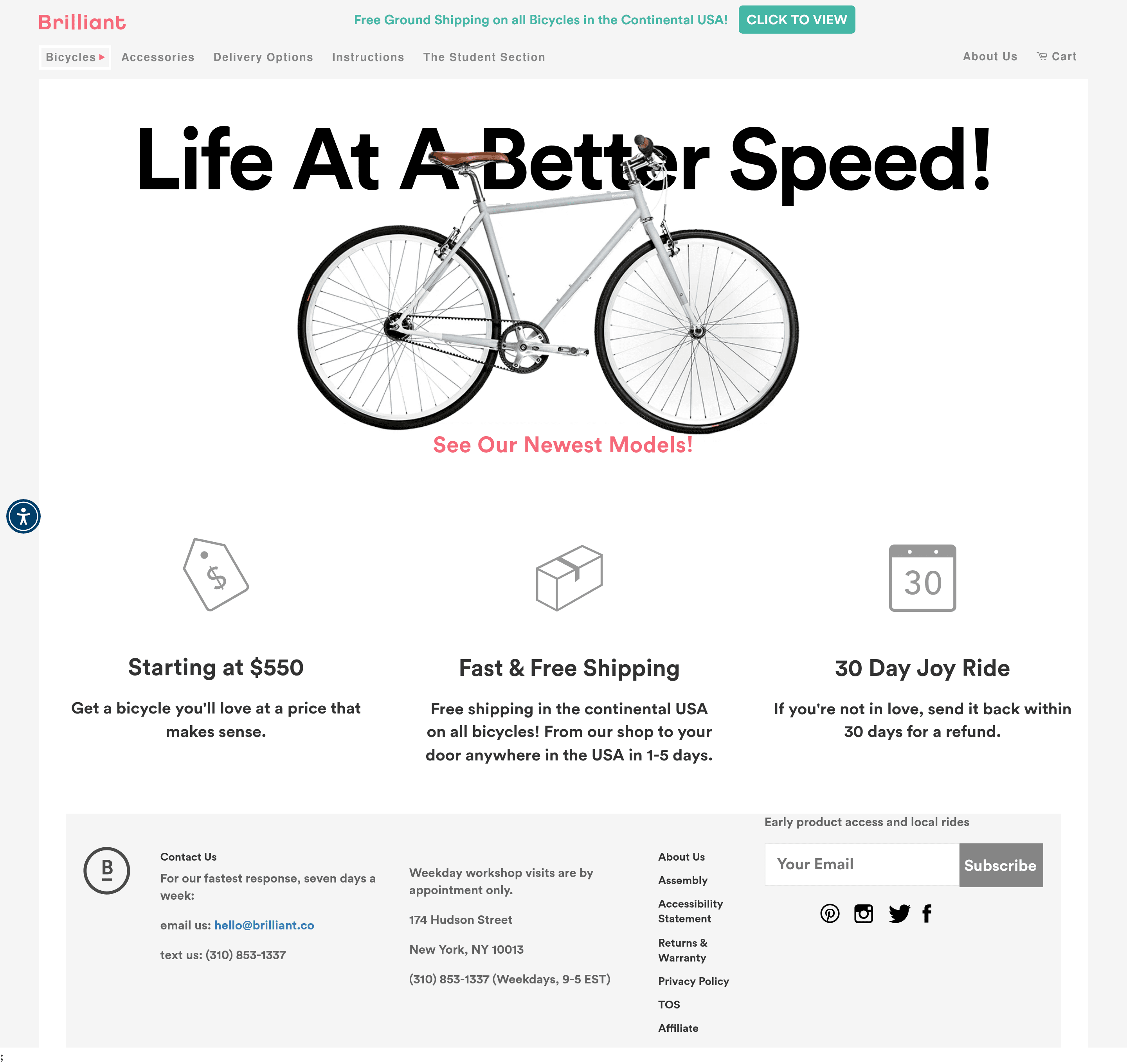Brilliant Bicycle landing page screenshot
