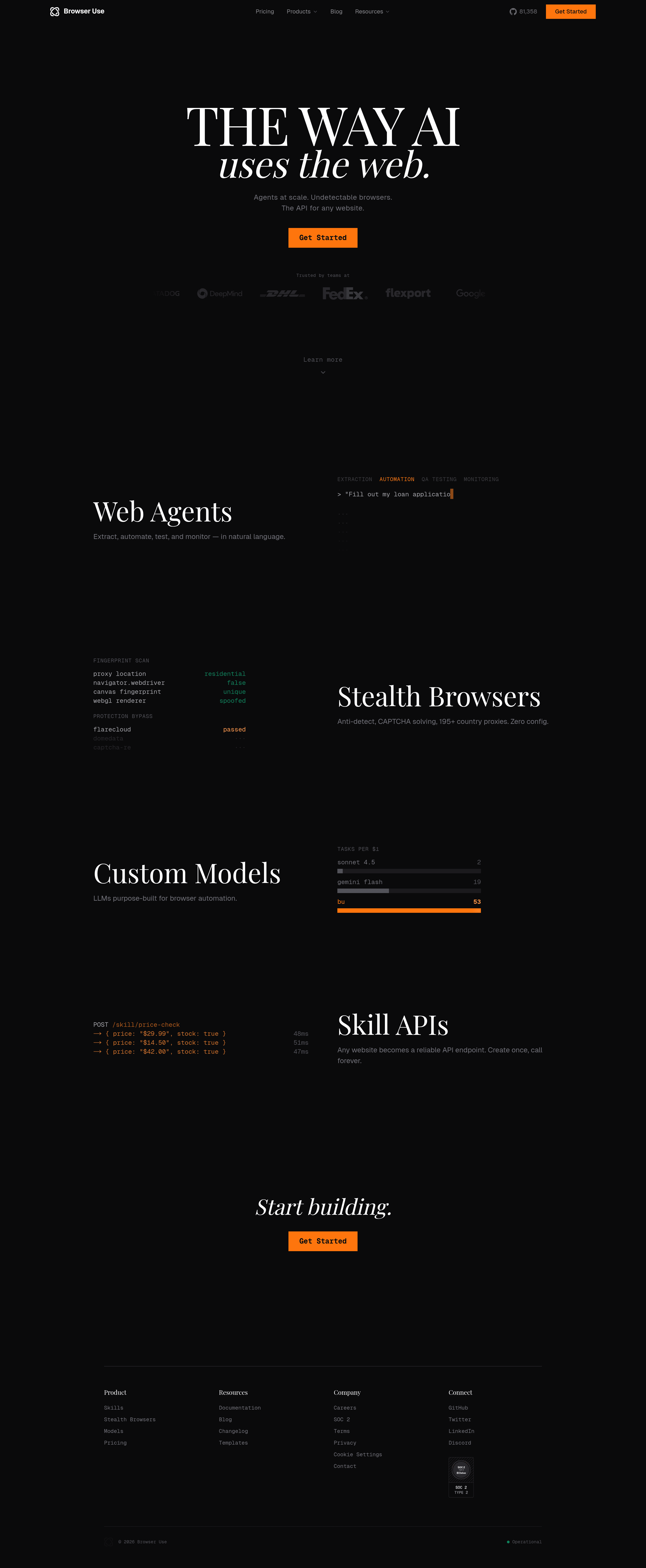 Browser Use landing page screenshot