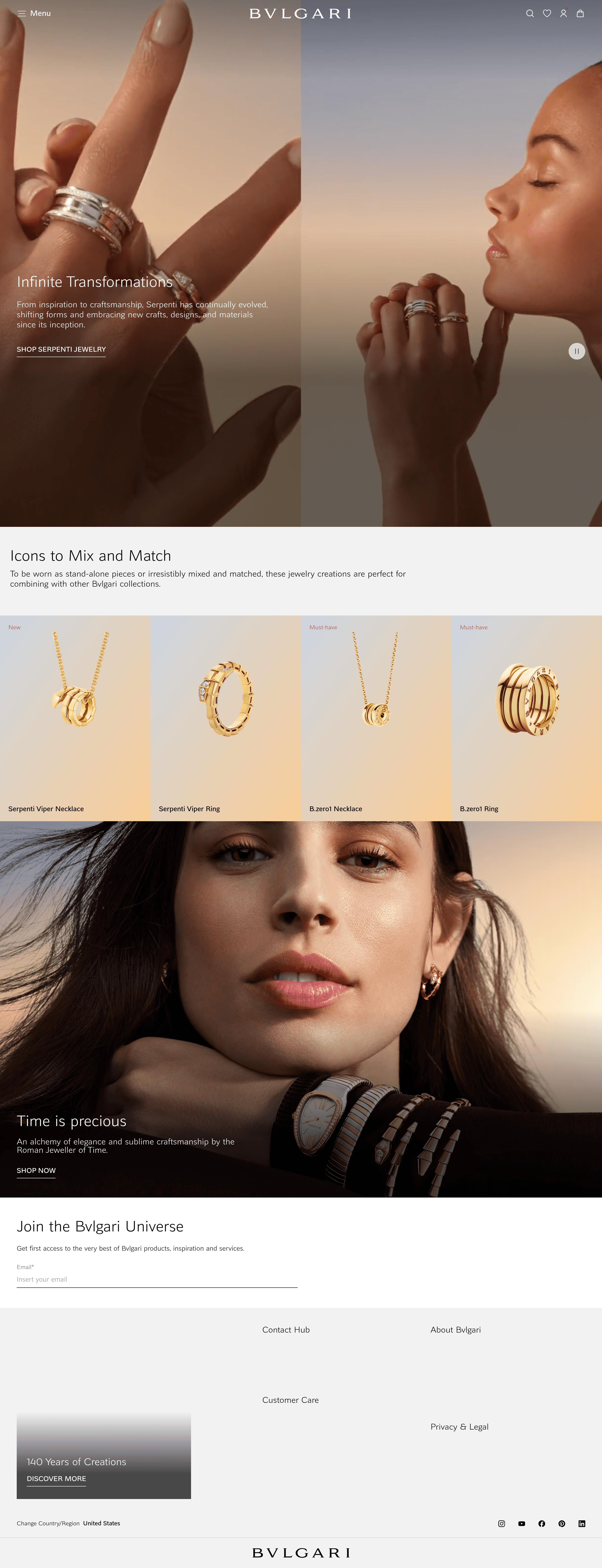 Bulgari landing page screenshot