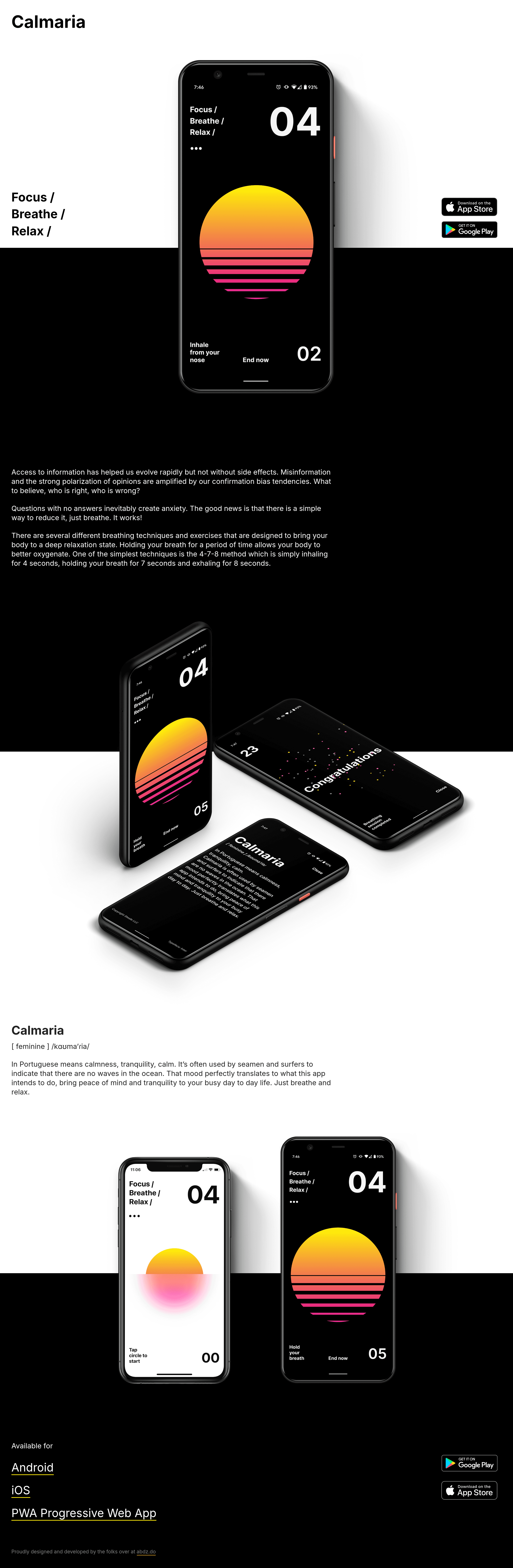 Calmaria landing page screenshot