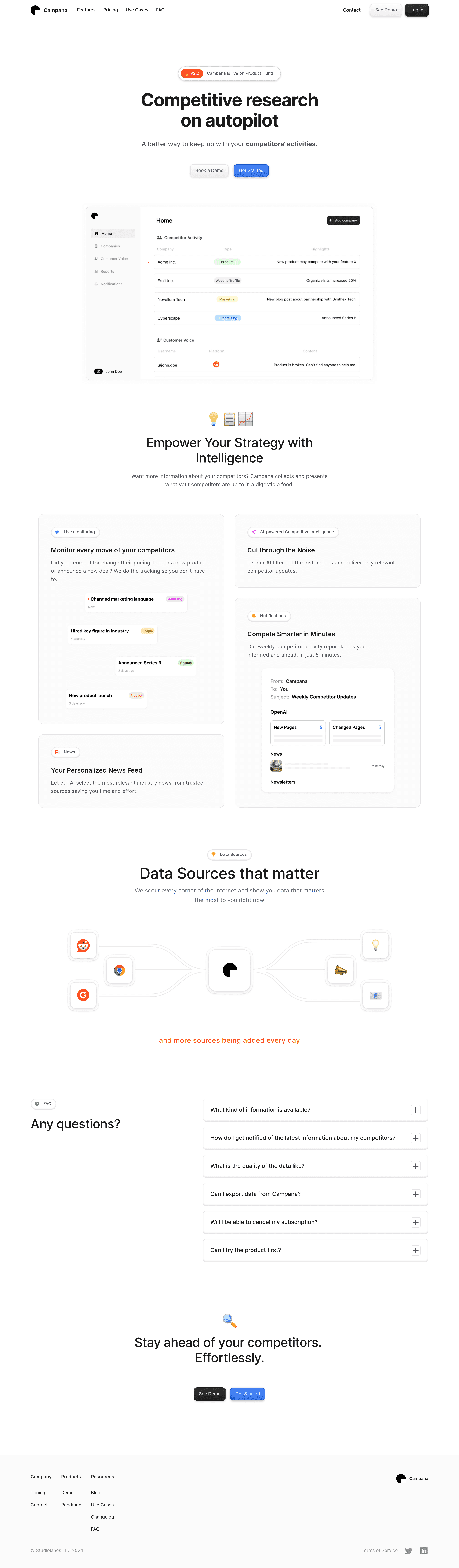 Campana landing page screenshot