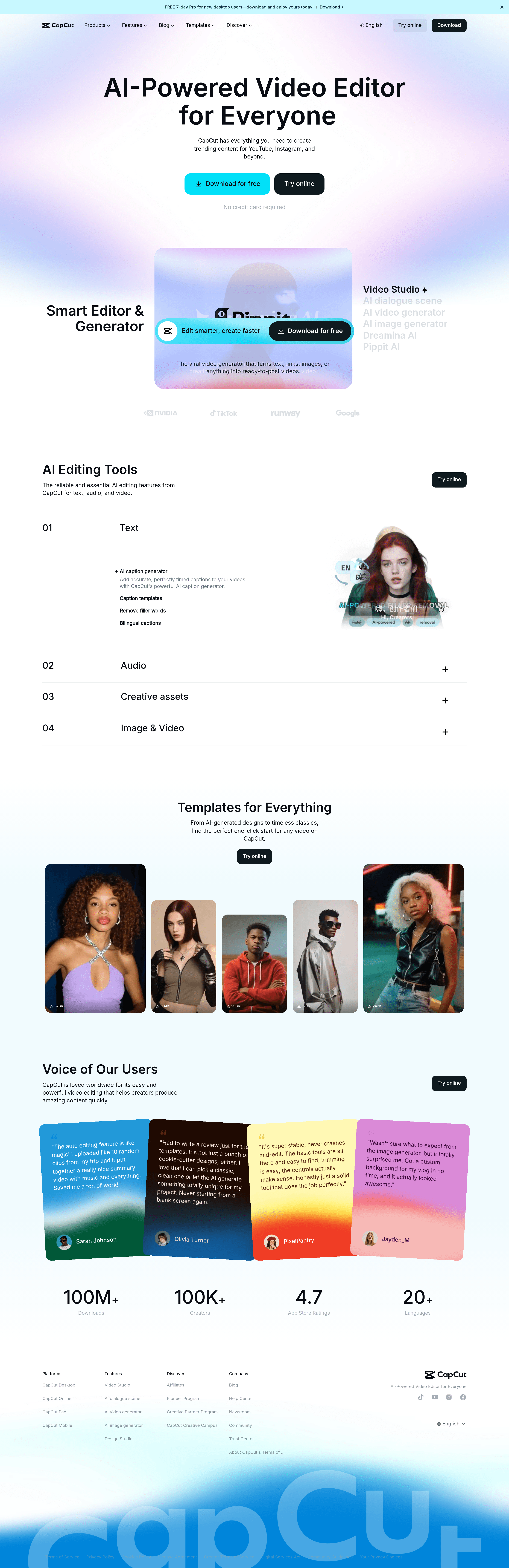 Capcut landing page screenshot