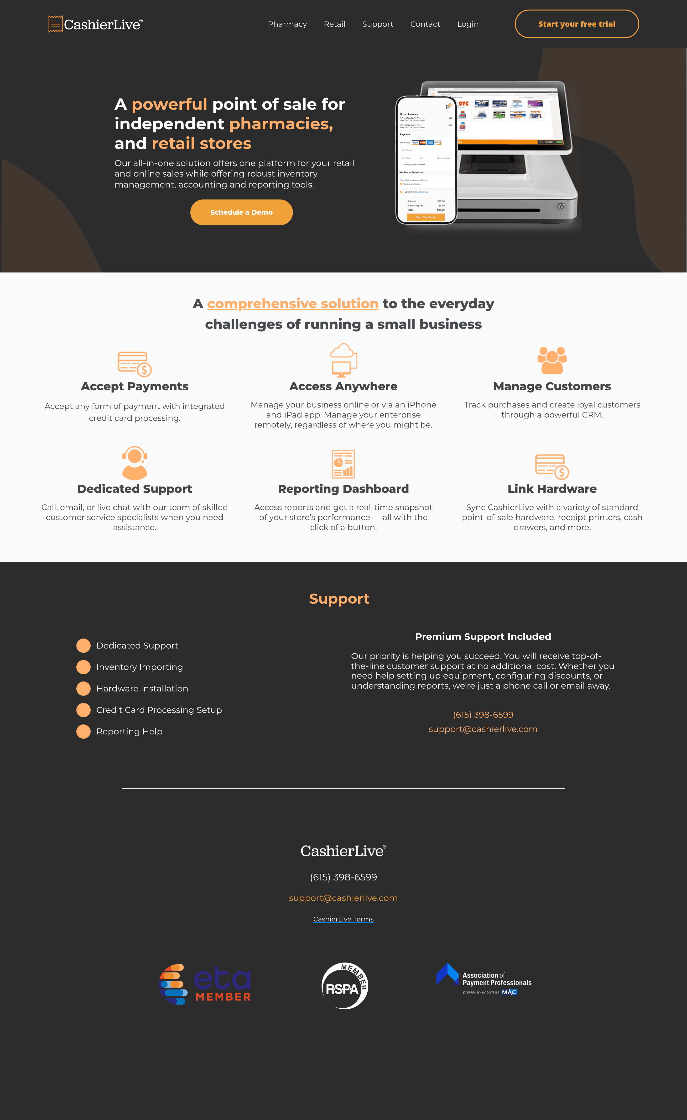 Cashierlive landing page screenshot