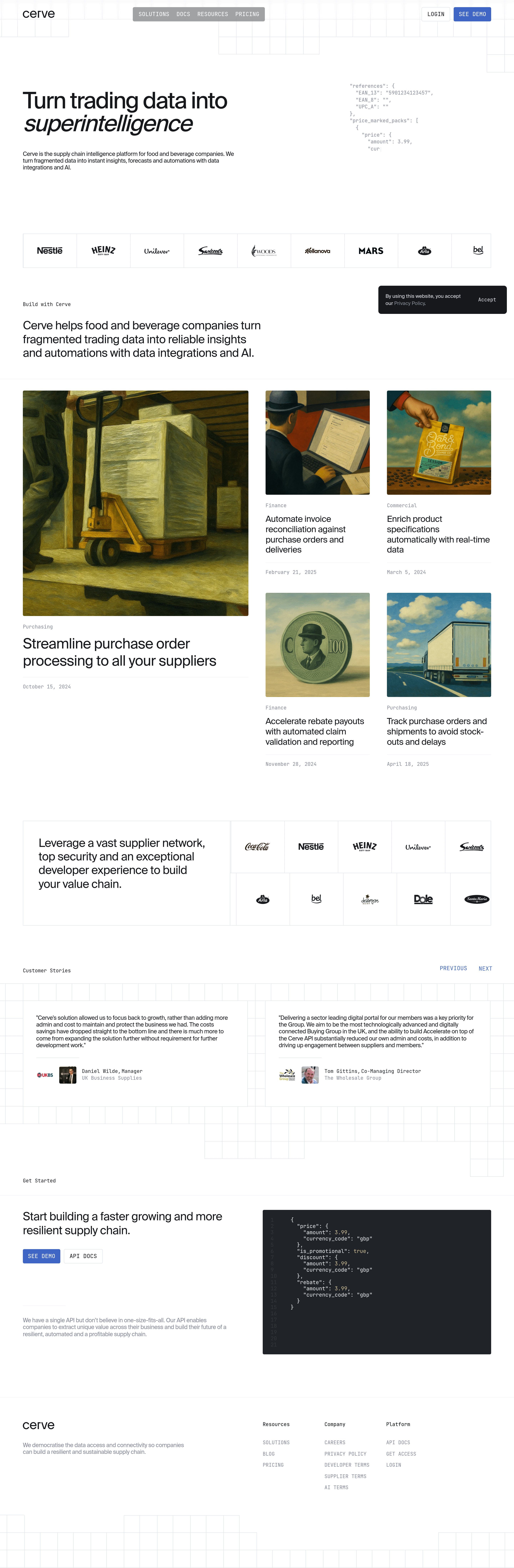 Cerve landing page screenshot