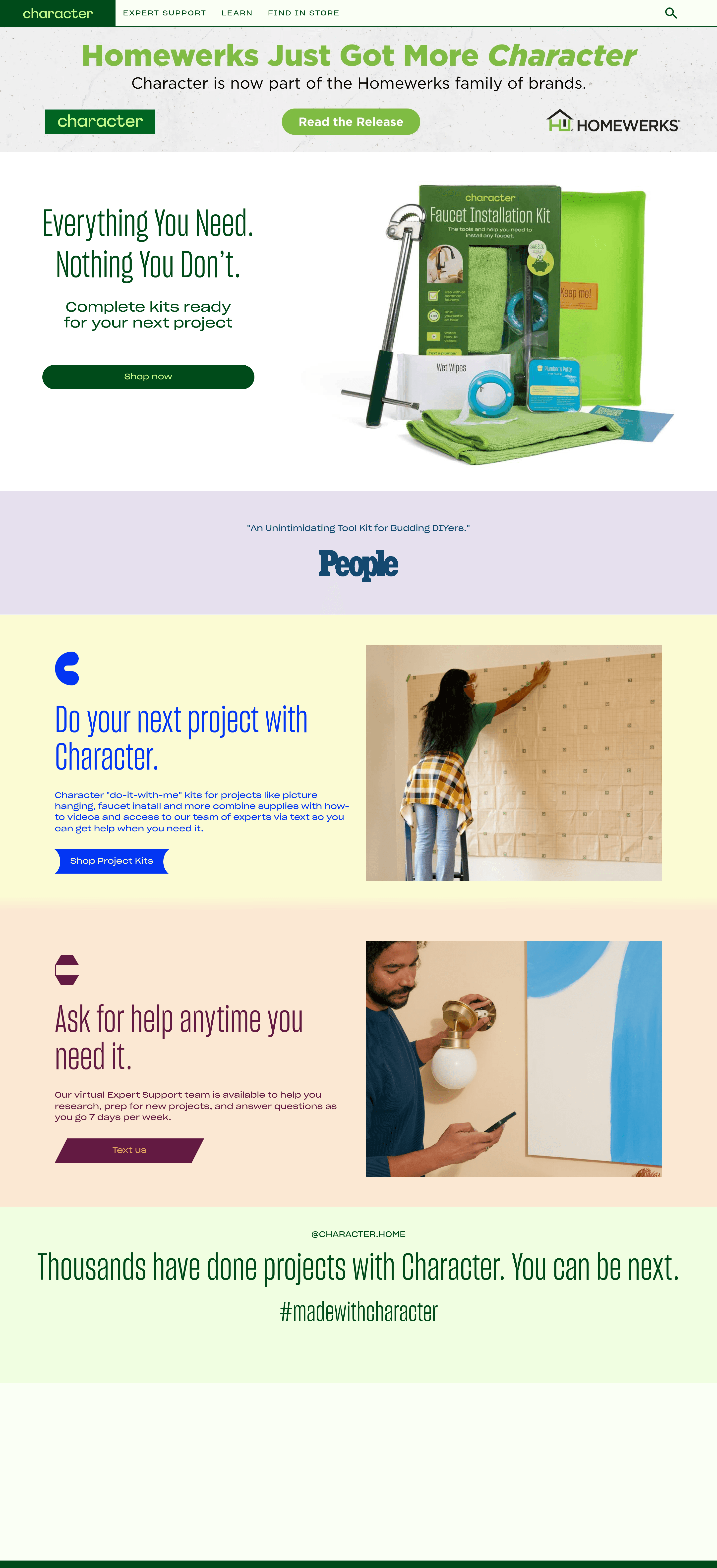 Character landing page screenshot