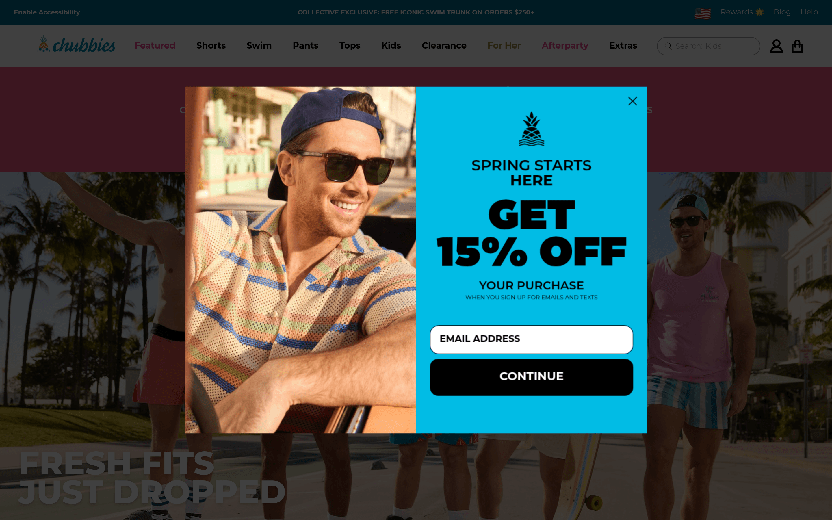 Chubbies landing page screenshot