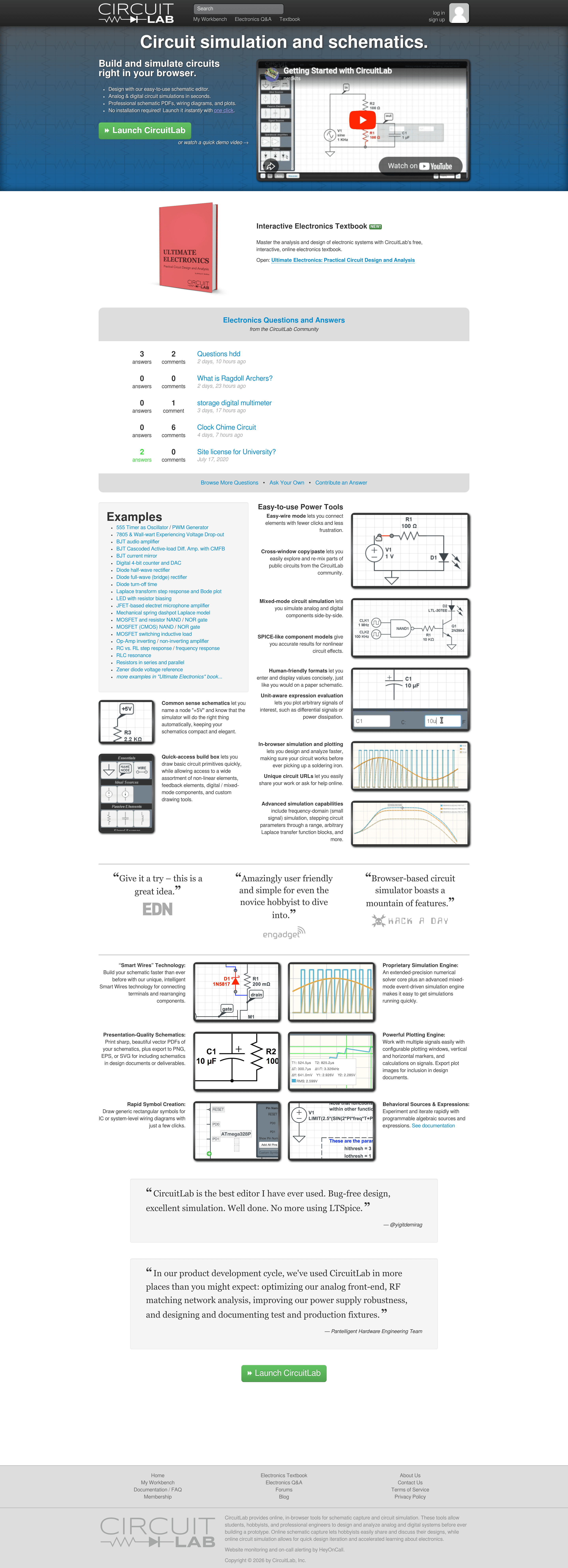 CircuitLab landing page screenshot