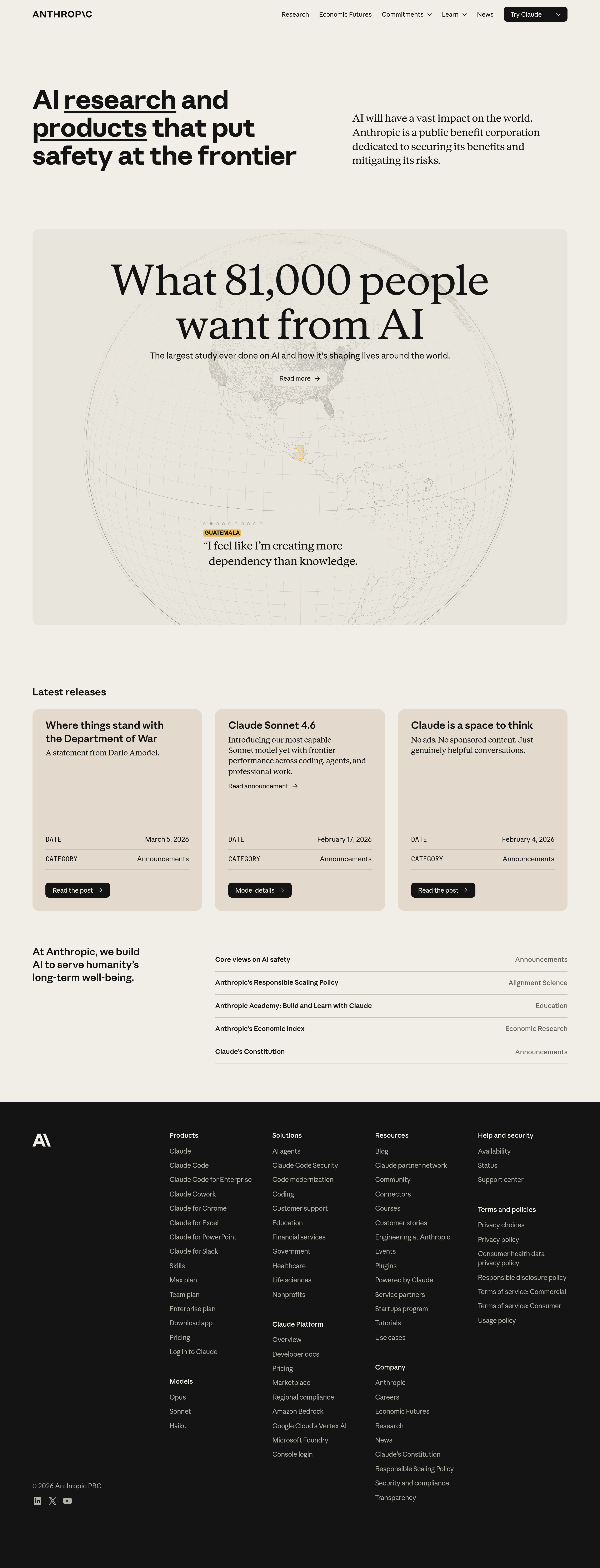 Claude Opus 4.6 landing page screenshot