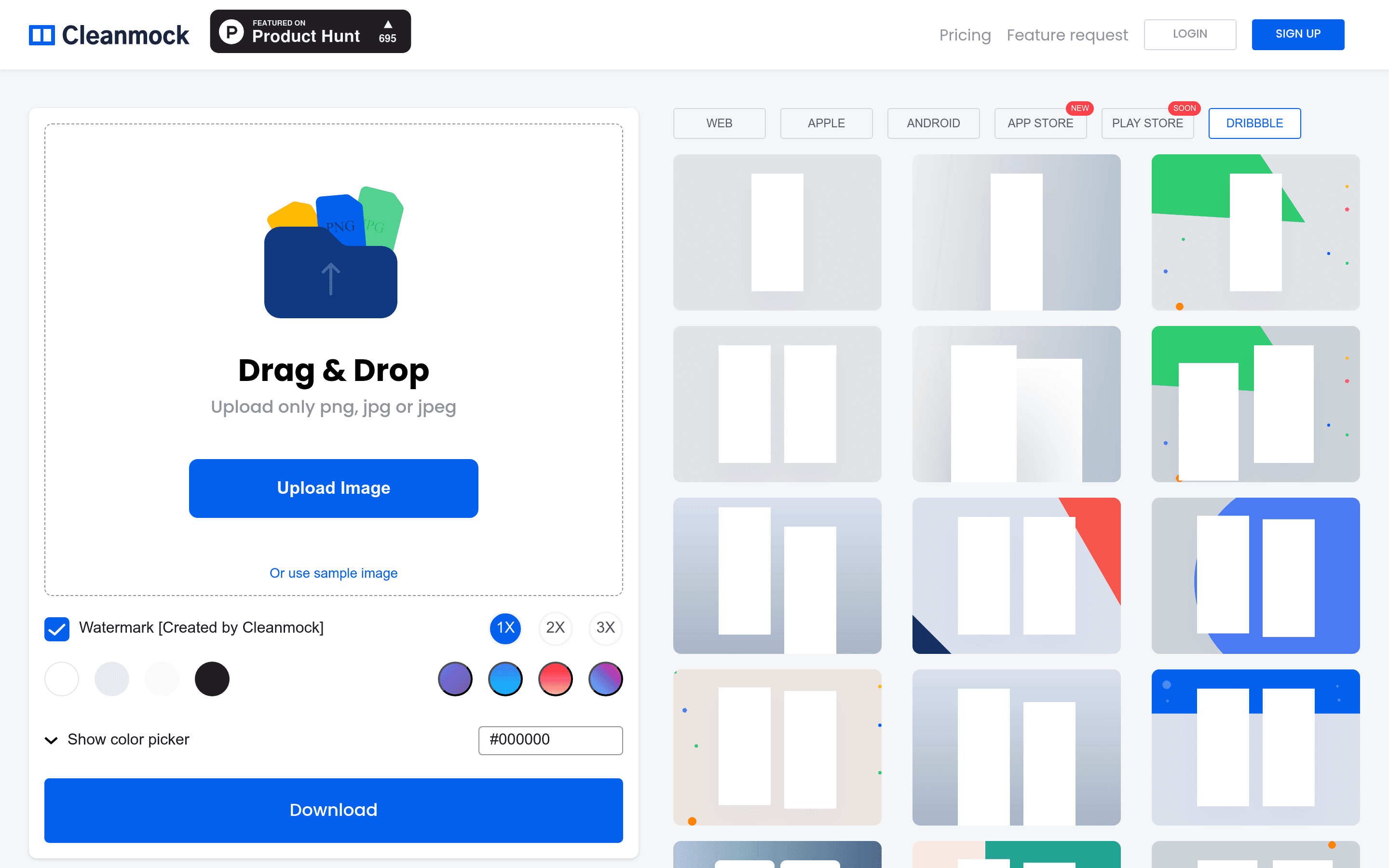 Clean Mockups landing page screenshot
