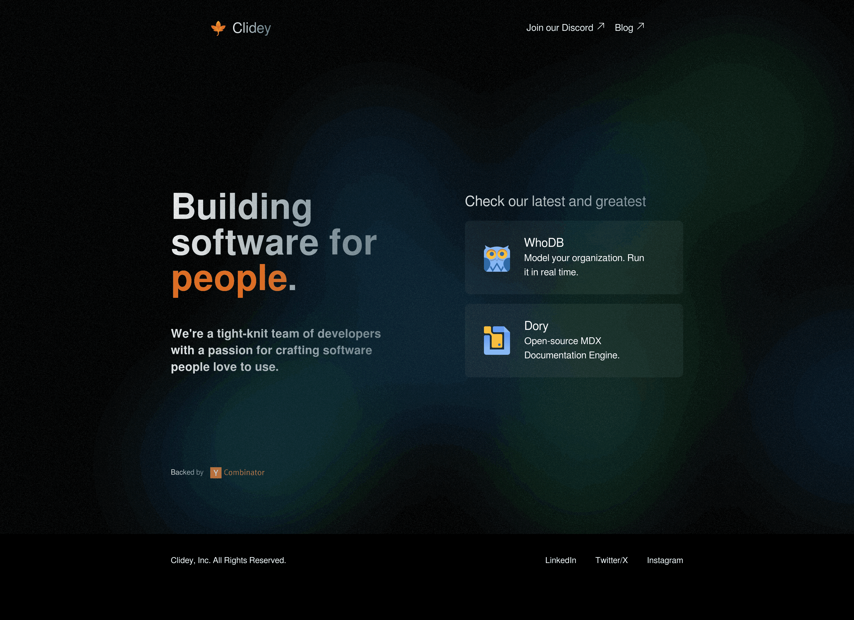 Clidey landing page screenshot