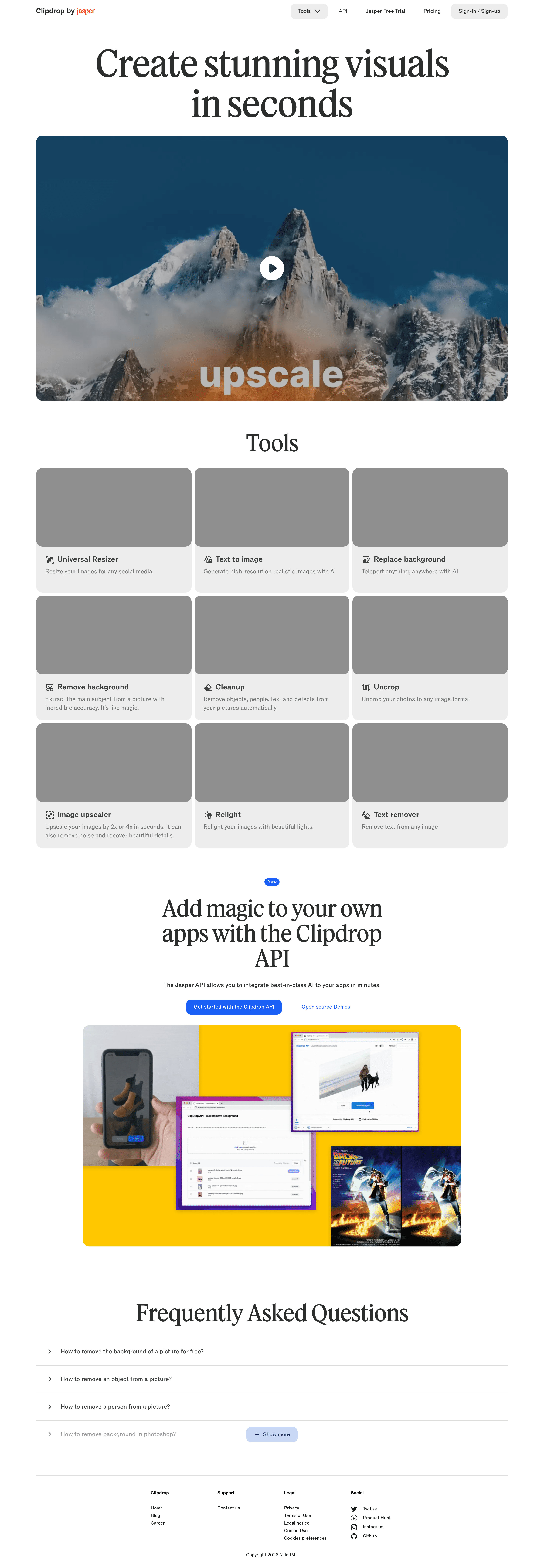 Clipdrop landing page screenshot