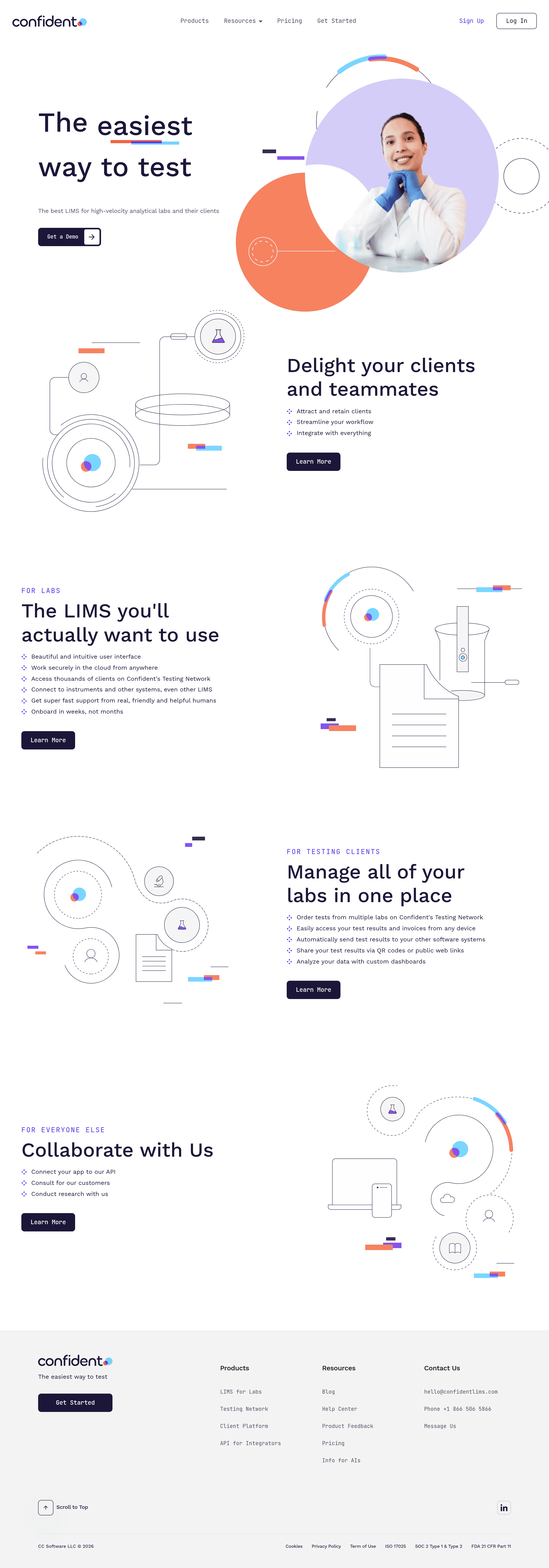 Confident LIMS landing page screenshot