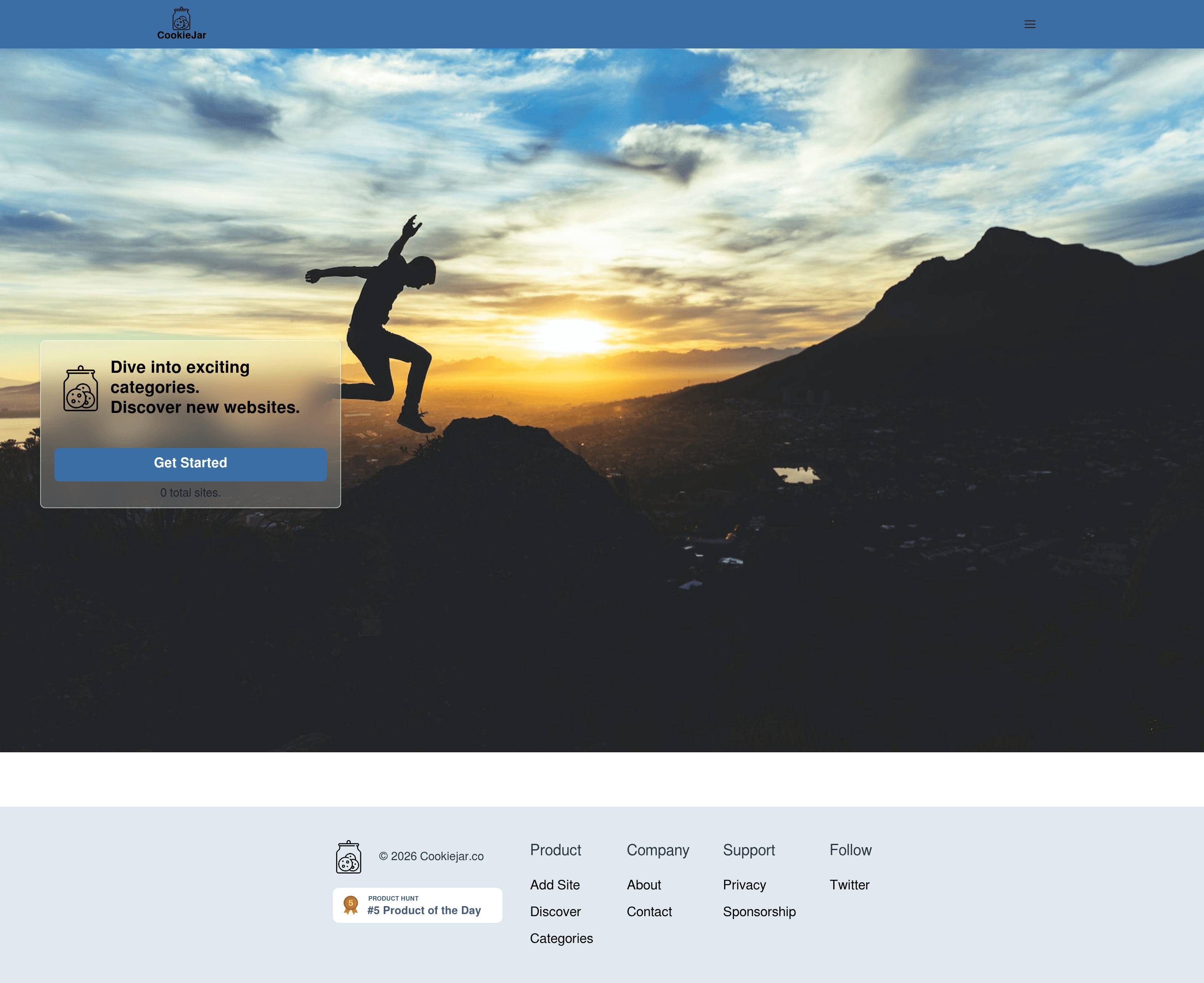 Cookiejar landing page screenshot