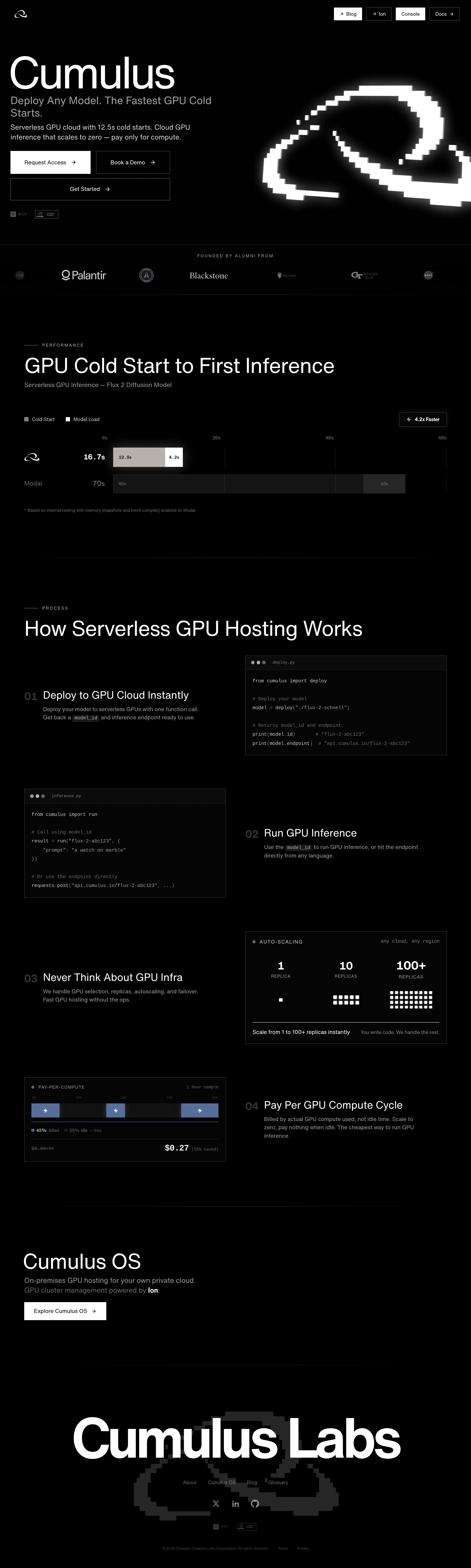 Cumulus Labs landing page screenshot