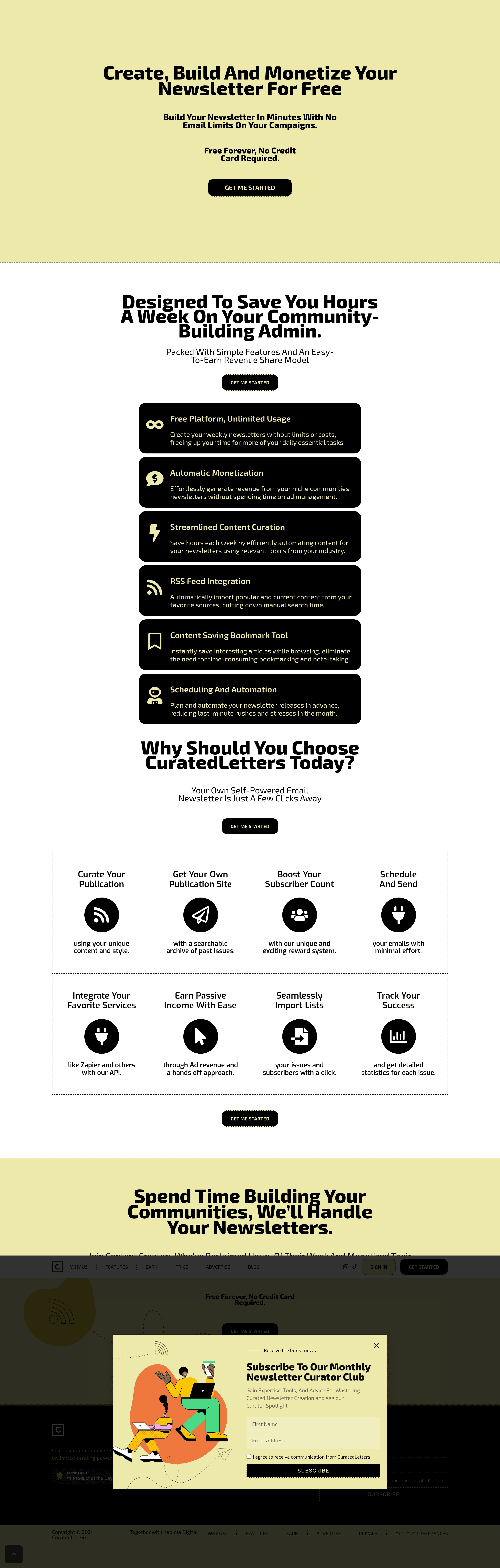 CuratedLetters landing page screenshot