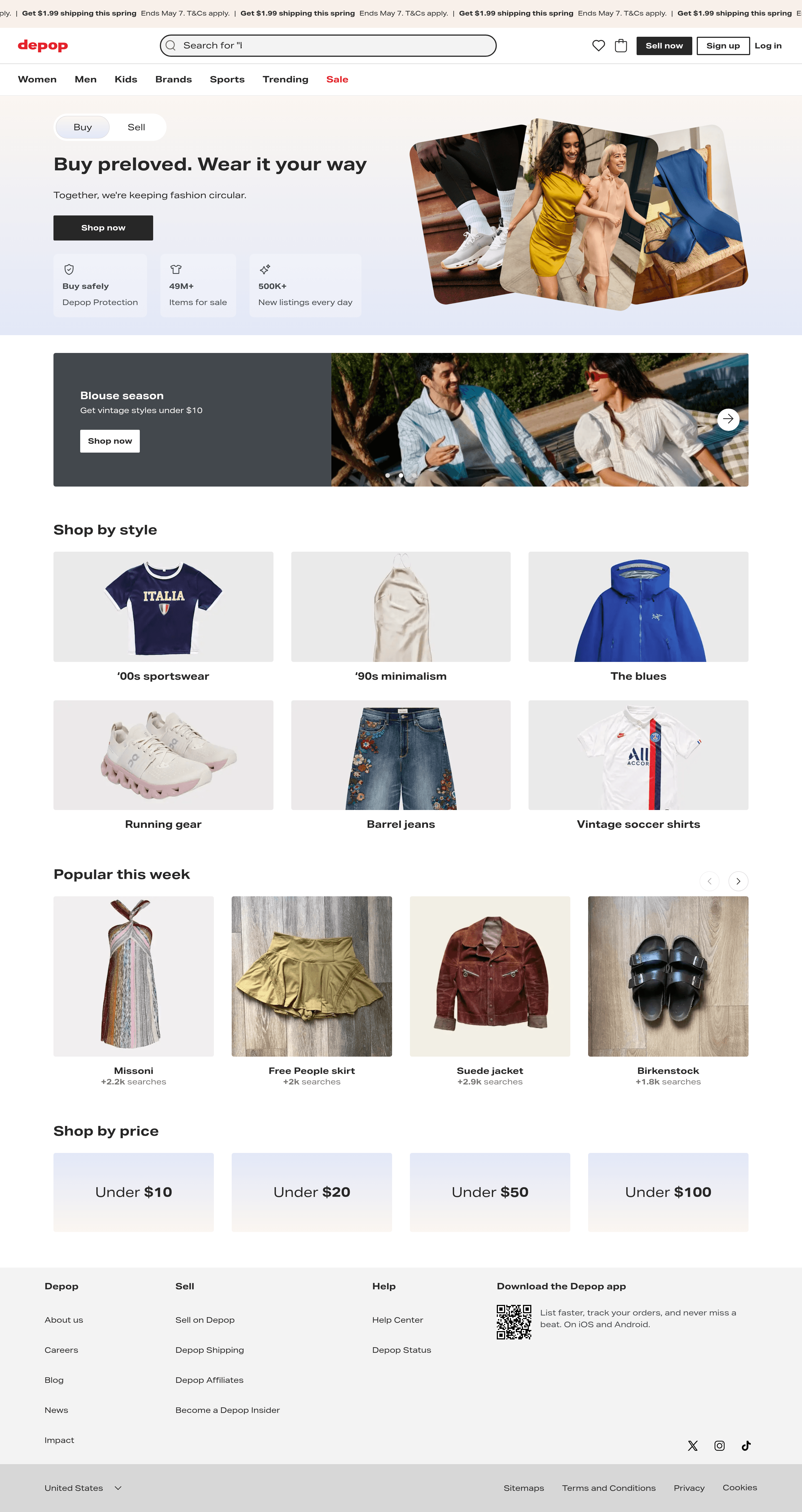 Depop landing page screenshot