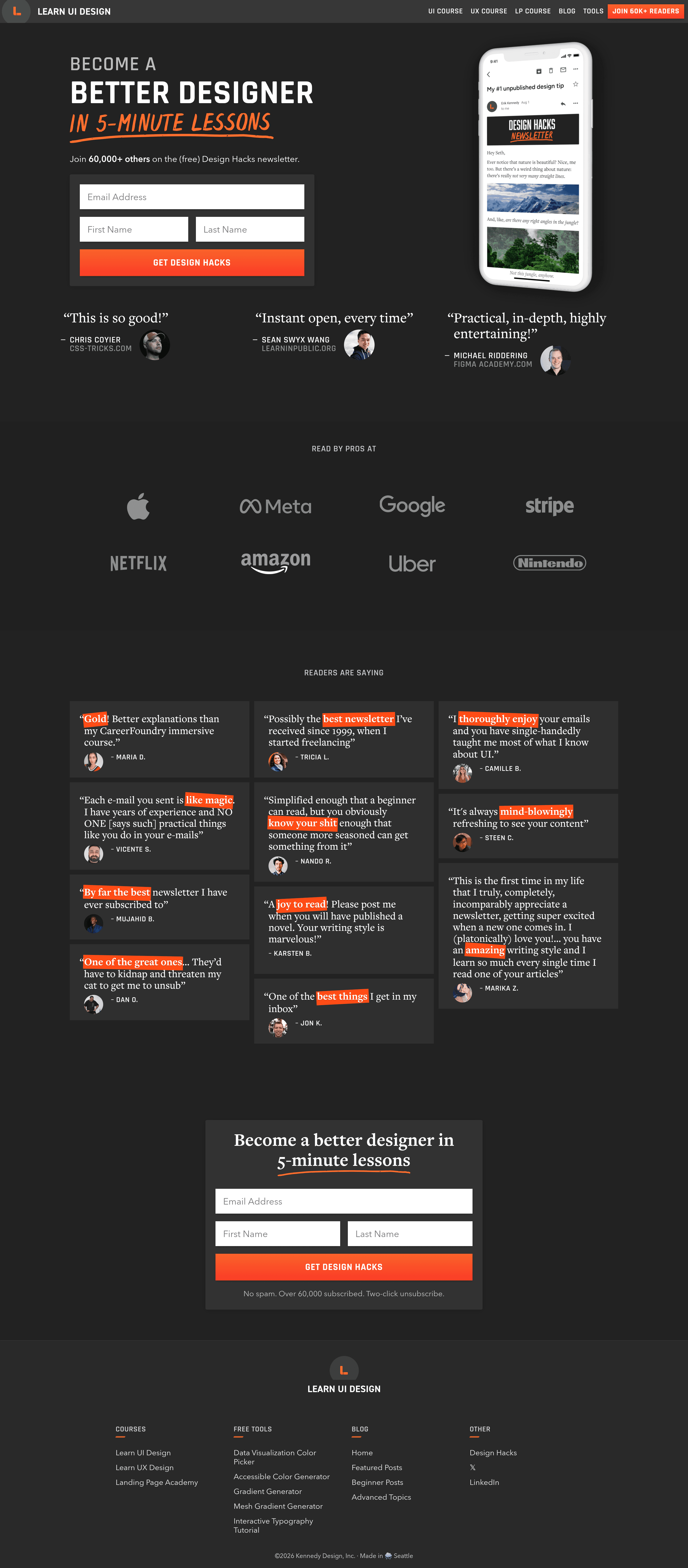 Design Hacks landing page screenshot