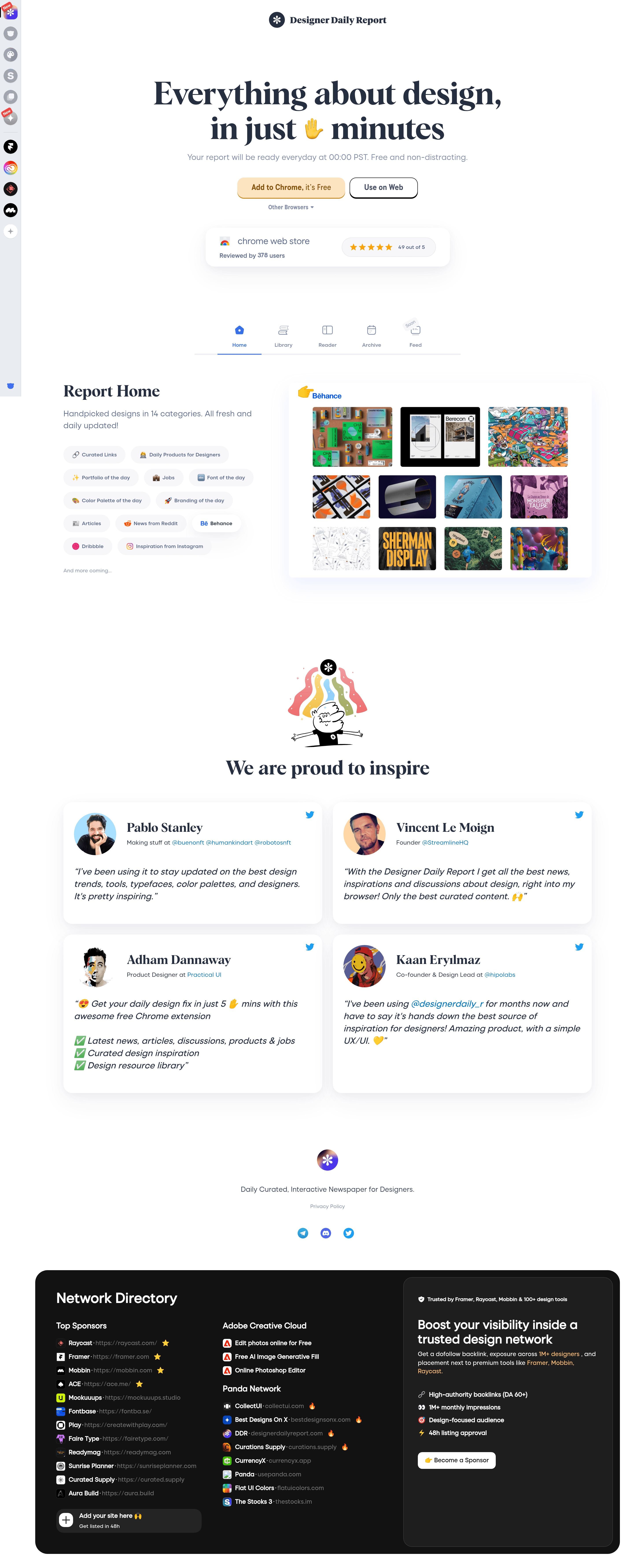 Designer Daily Report landing page screenshot