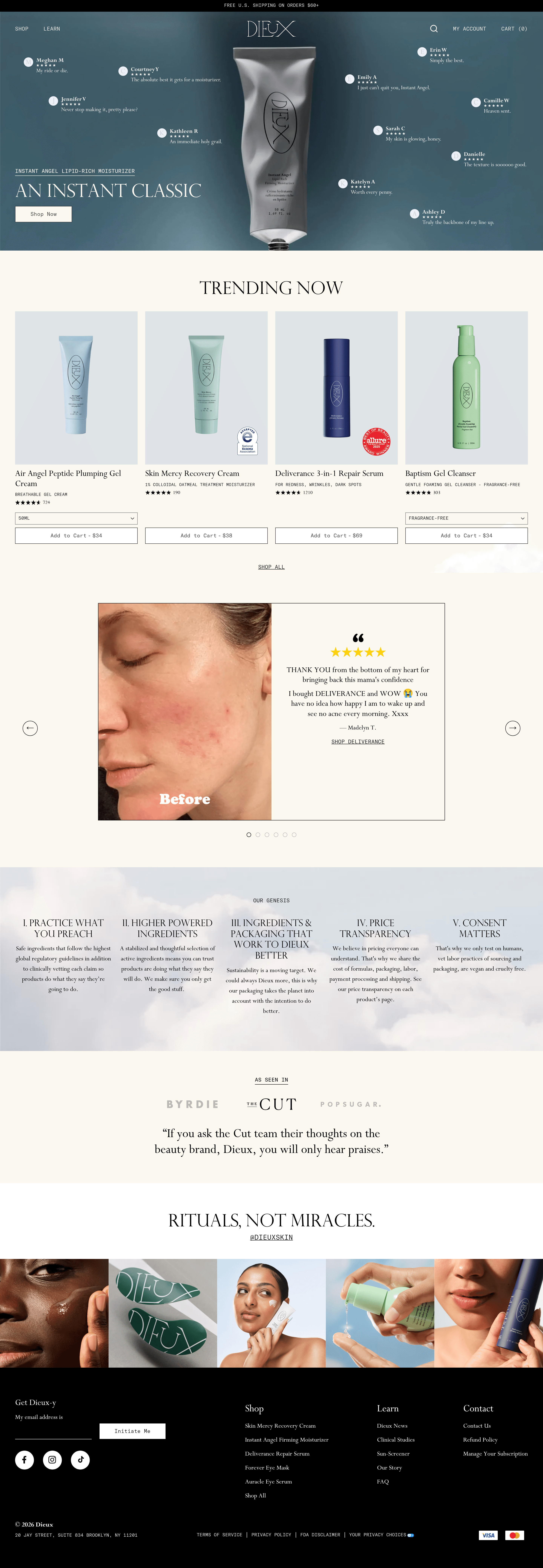 Dieux Skin landing page screenshot