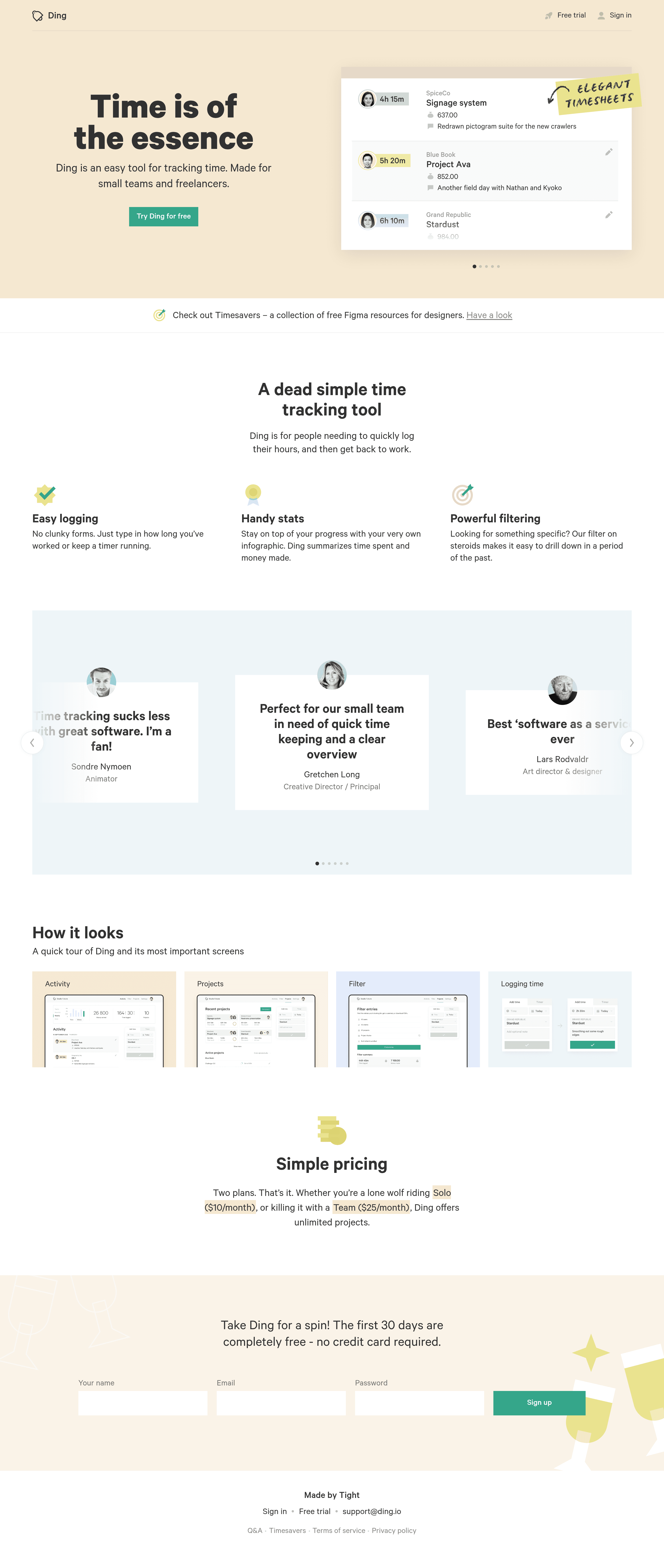 Ding landing page screenshot