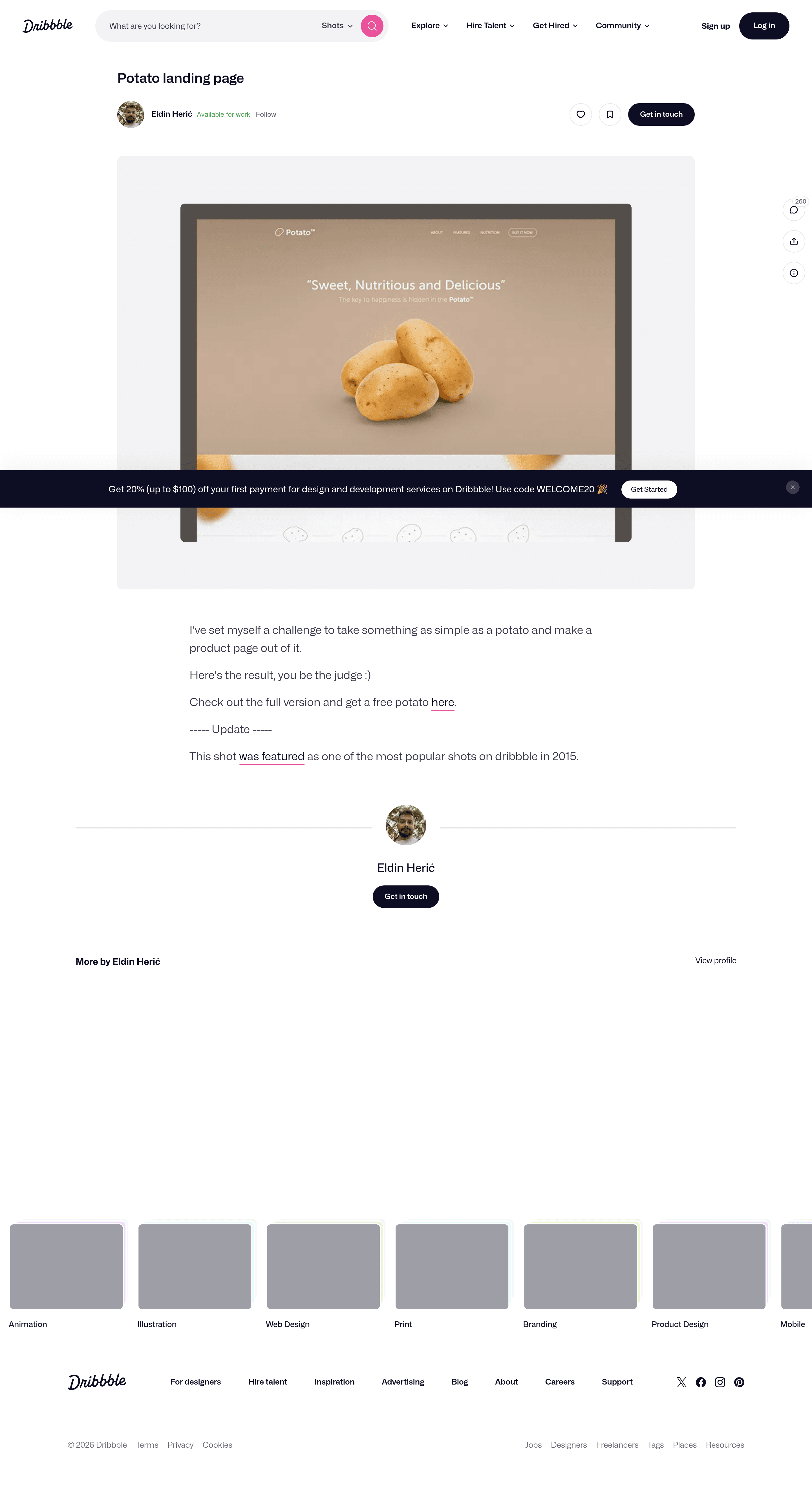 Dribbble landing page screenshot