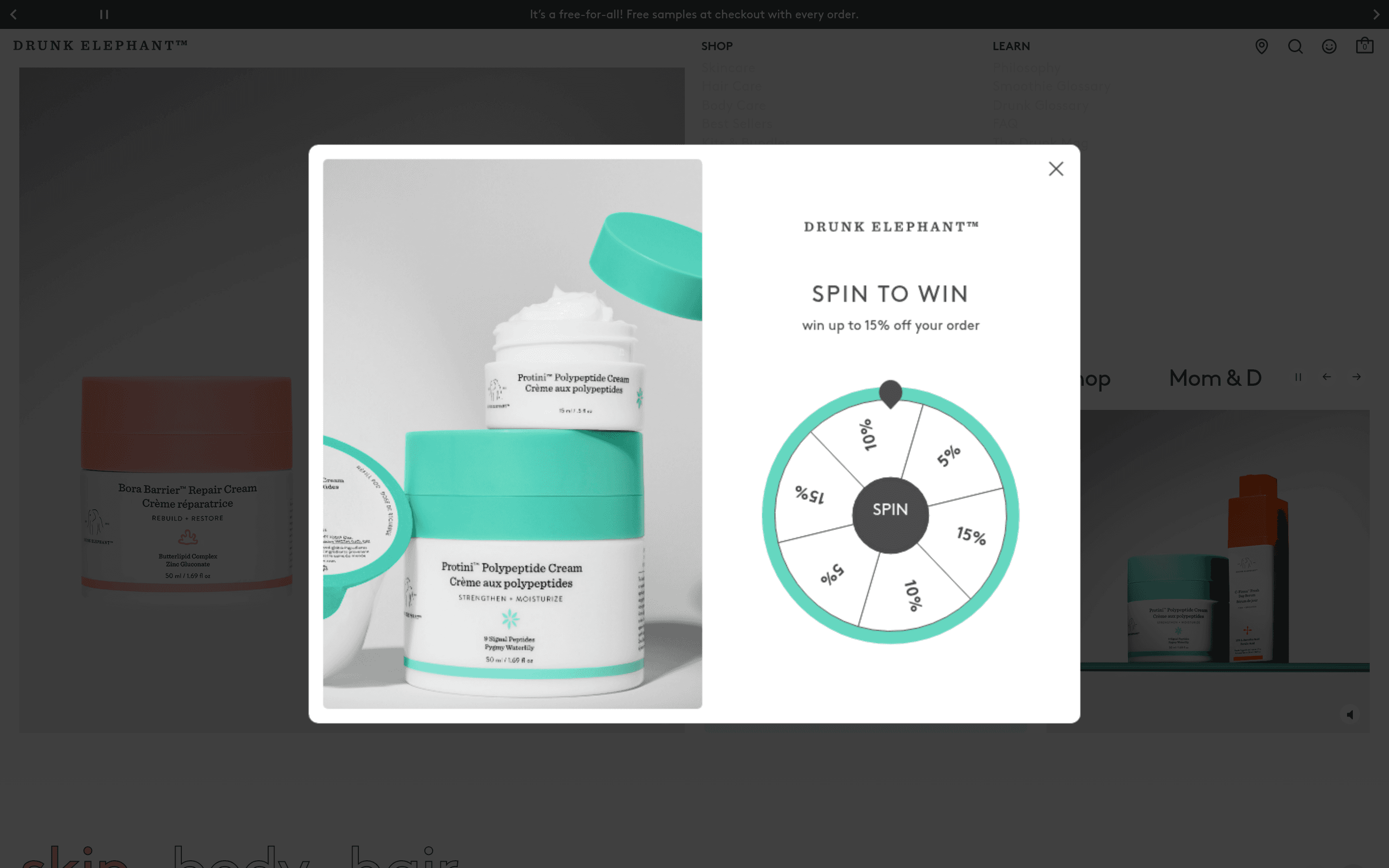Drunk Elephant landing page screenshot