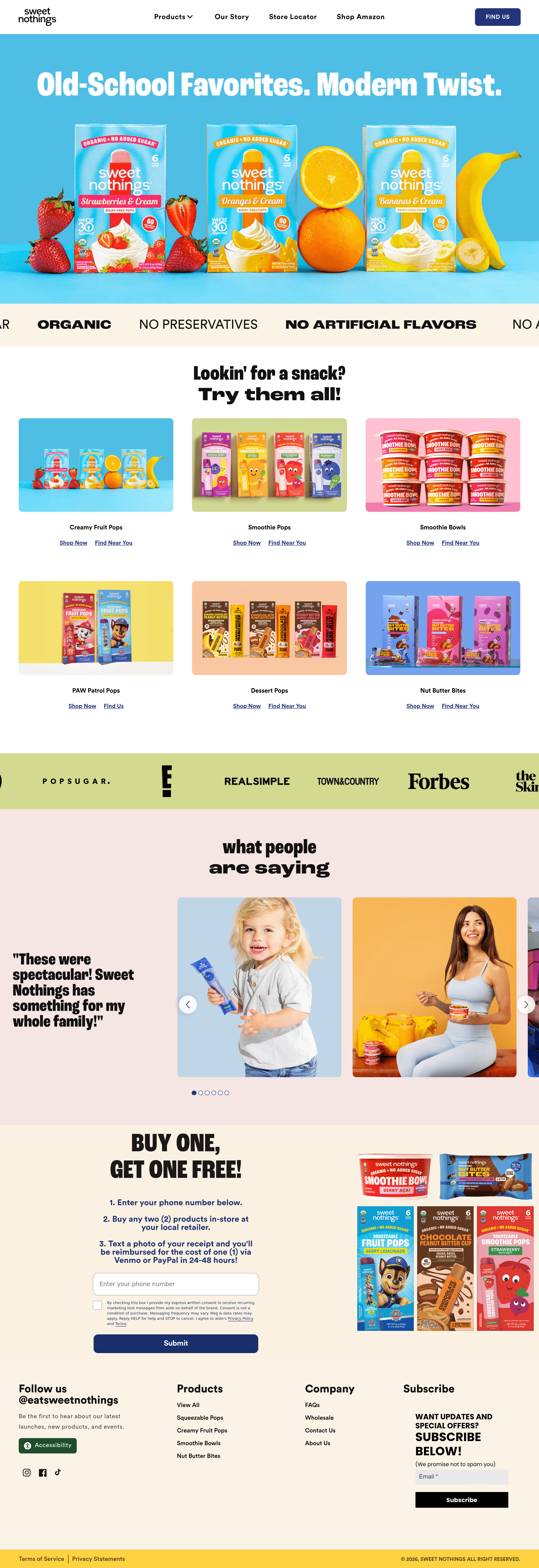 Eatsweetnothings landing page screenshot