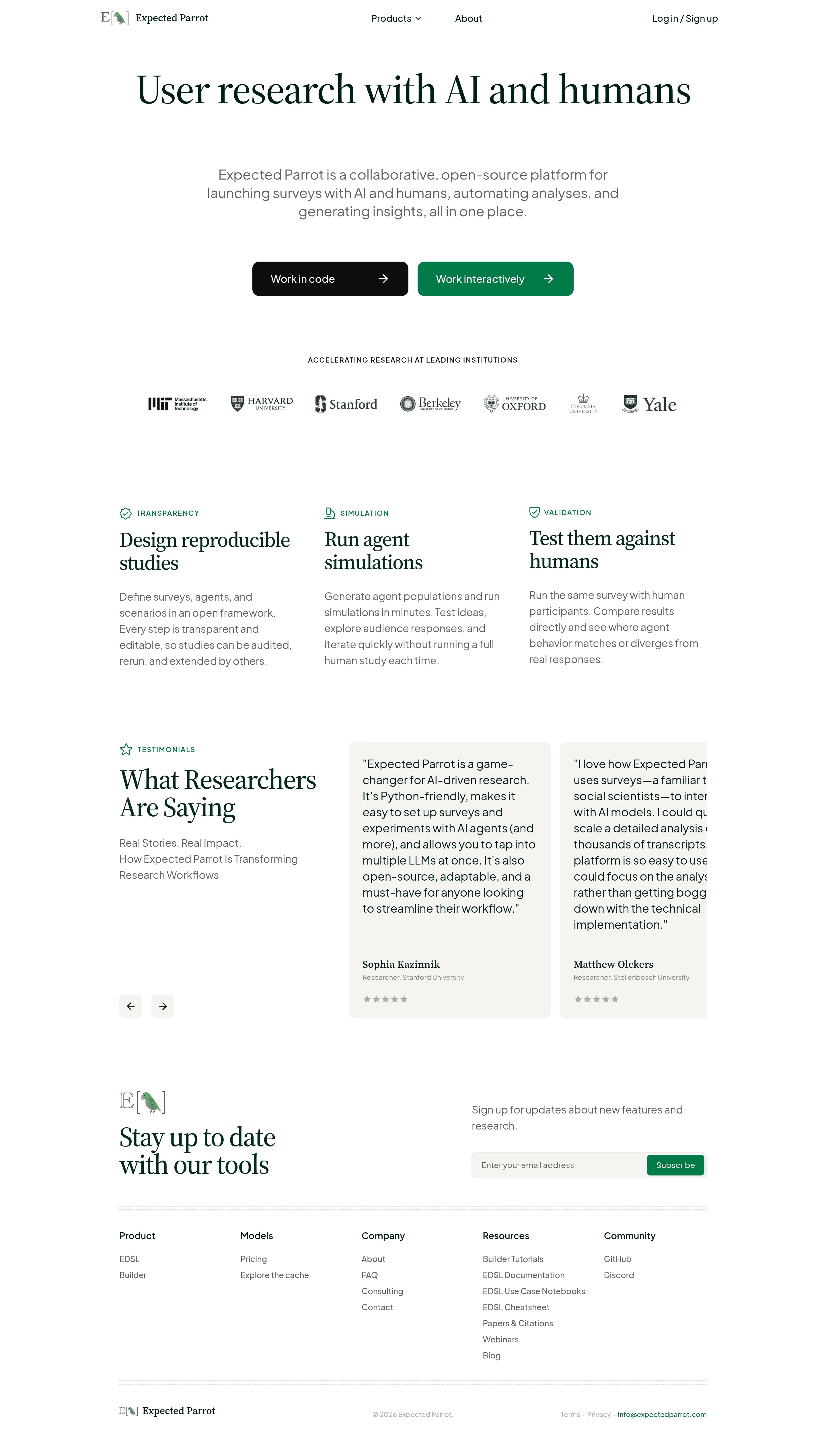 Expected Parrot landing page screenshot