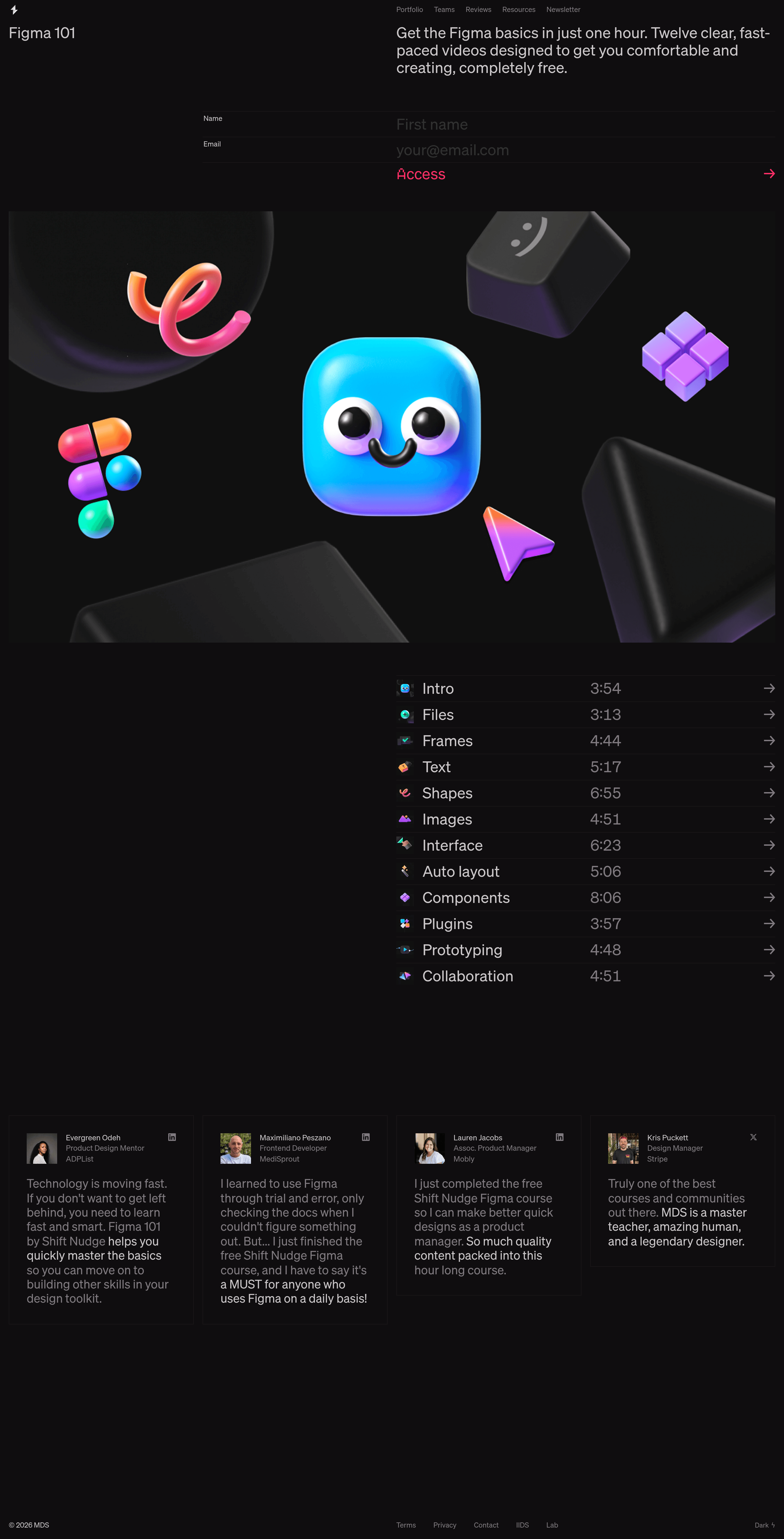 Figma 101 by Shift Nudge landing page screenshot