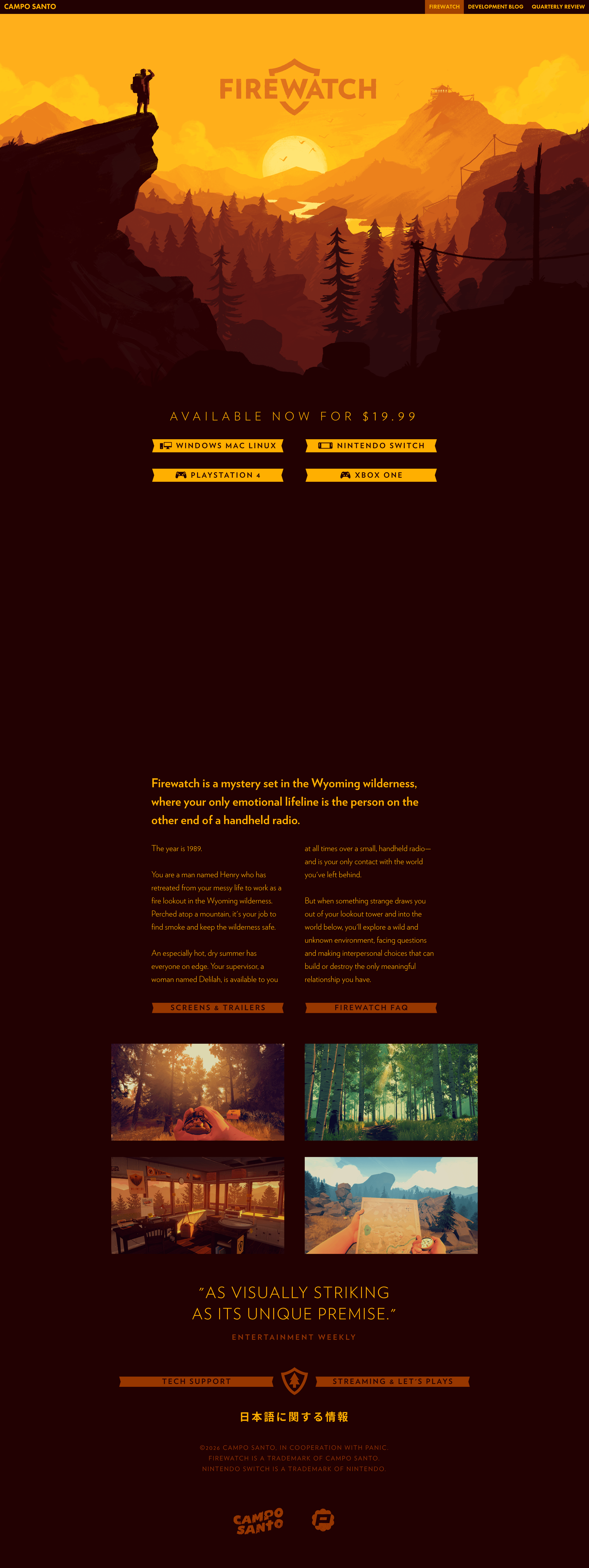 Firewatchgame landing page screenshot