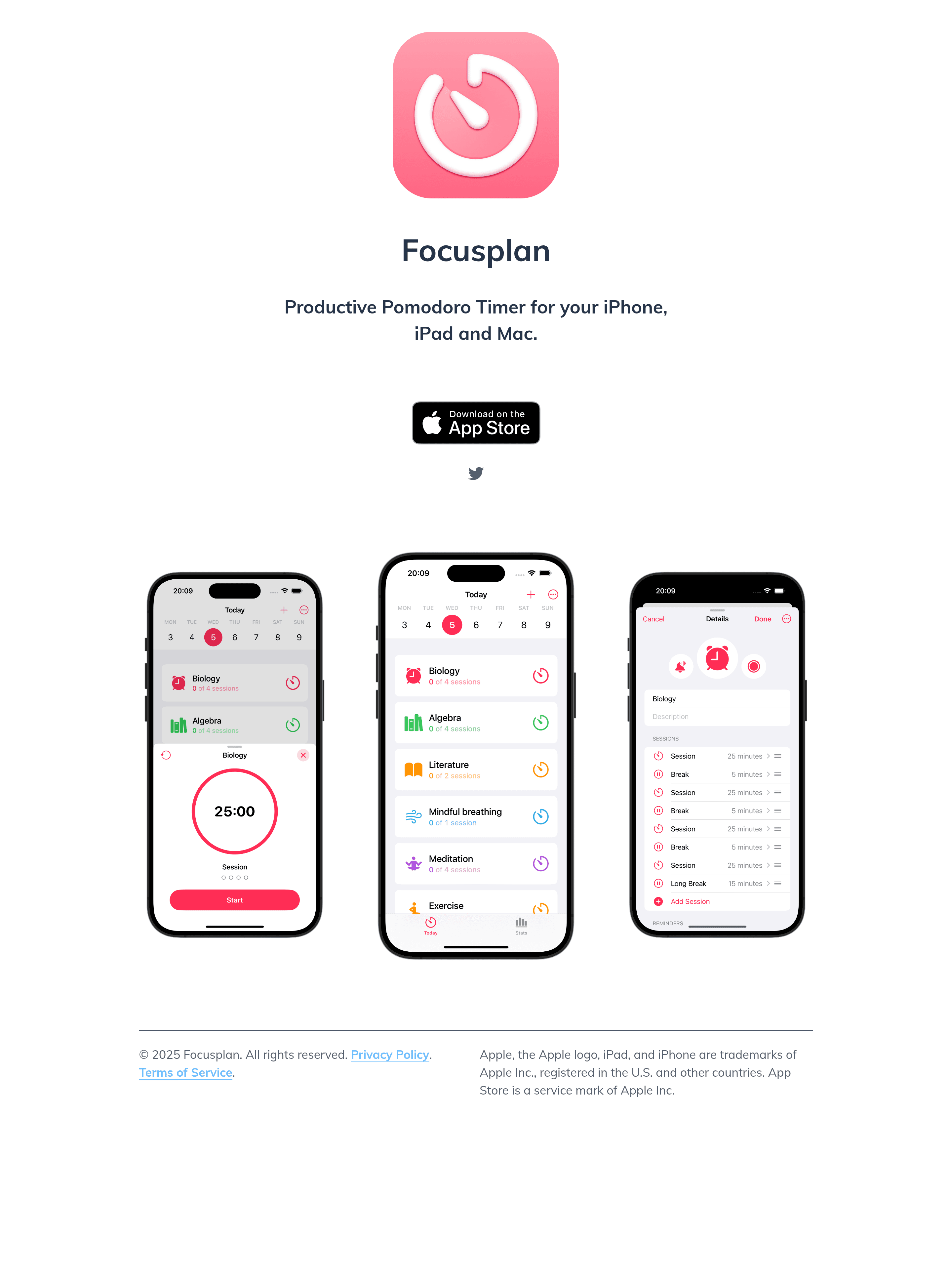 Focusplan landing page screenshot