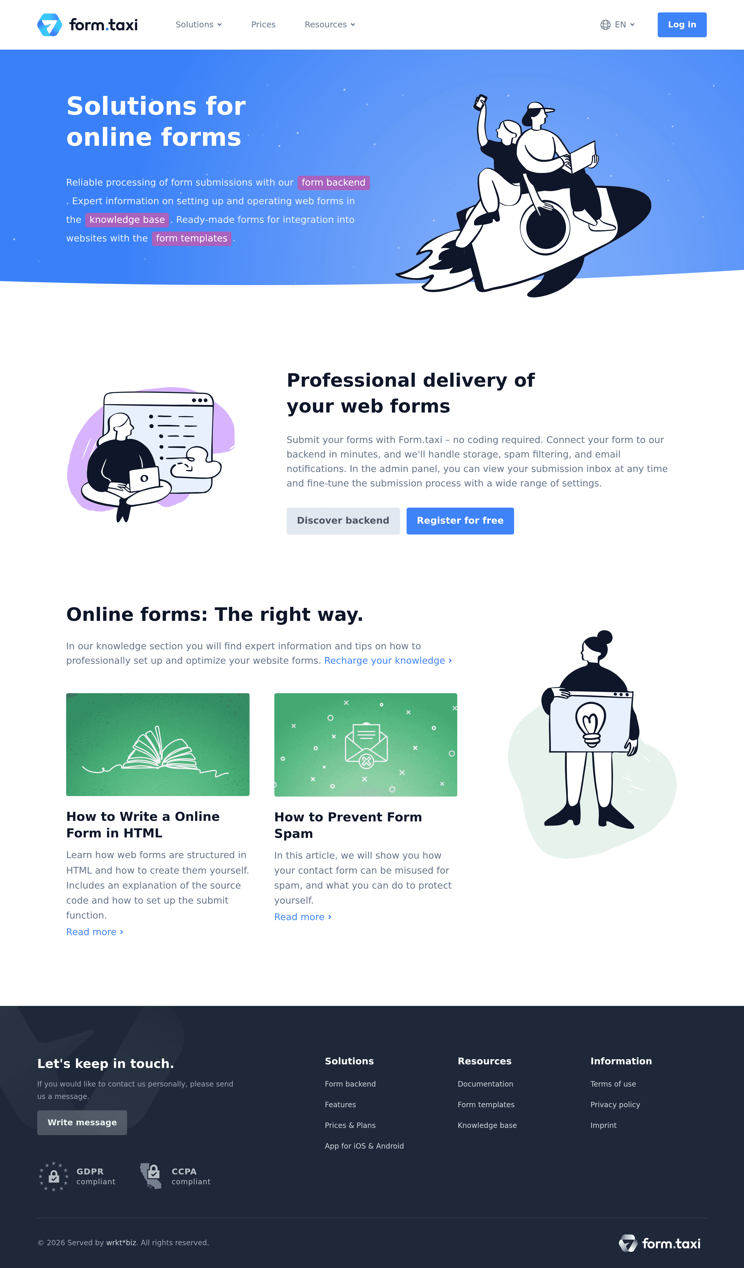 Form landing page screenshot