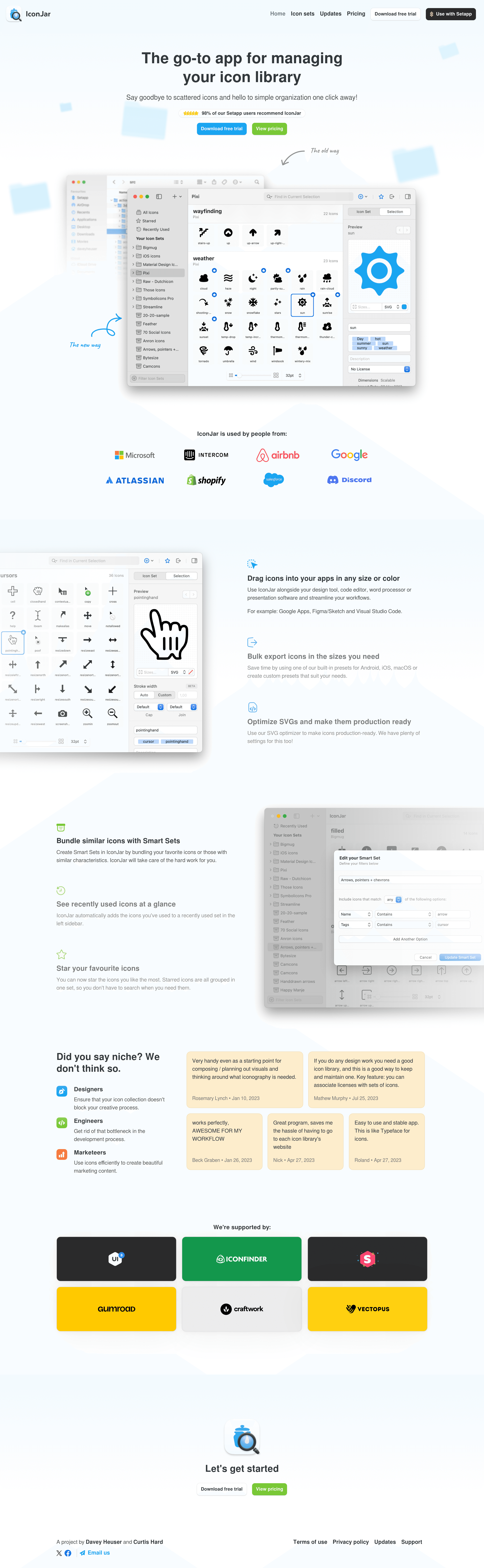 Geticonjar landing page screenshot