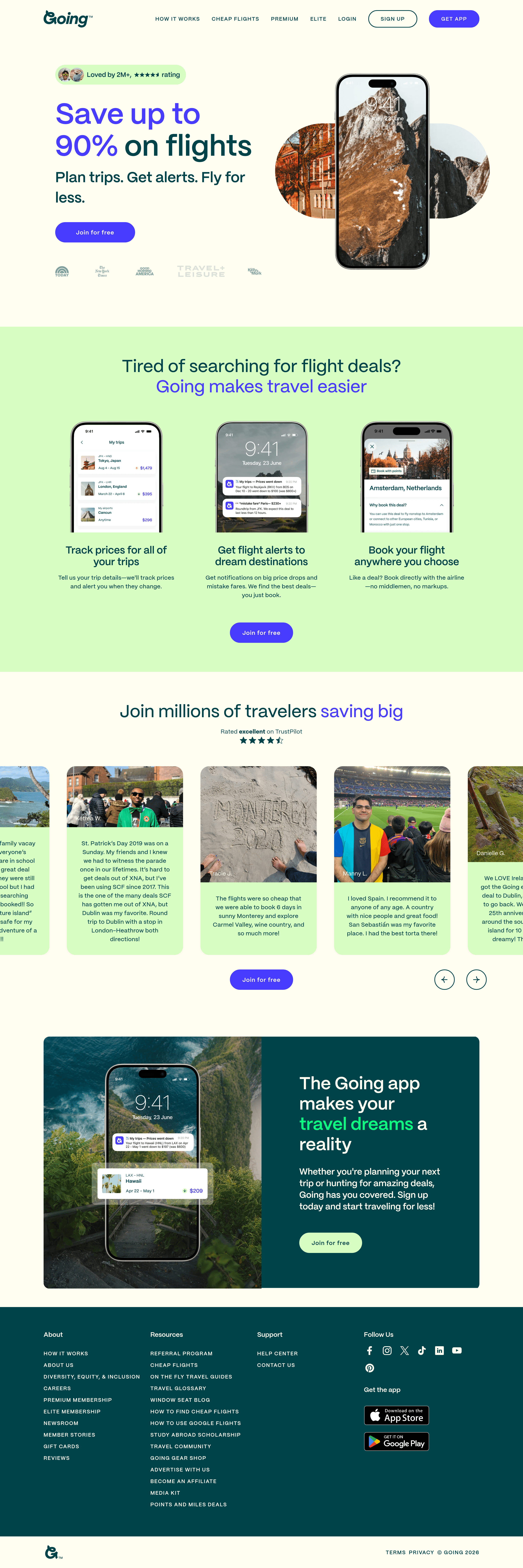 Going landing page screenshot