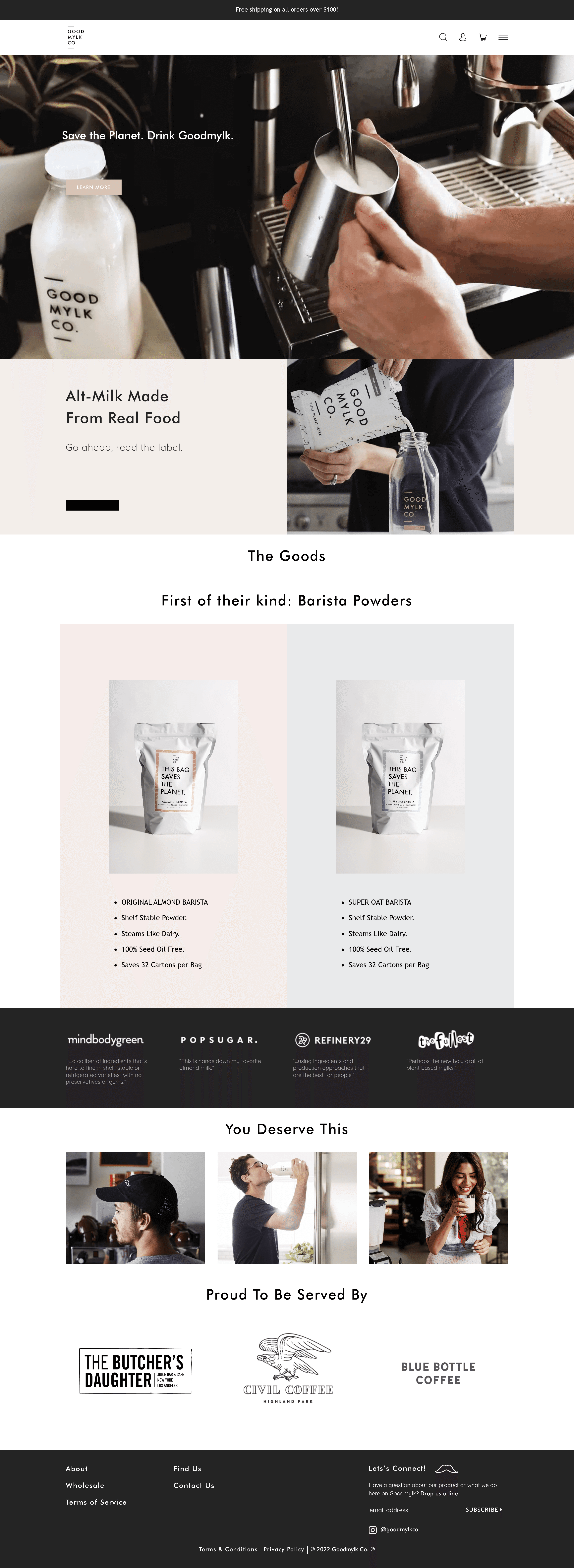 Goodmylk landing page screenshot